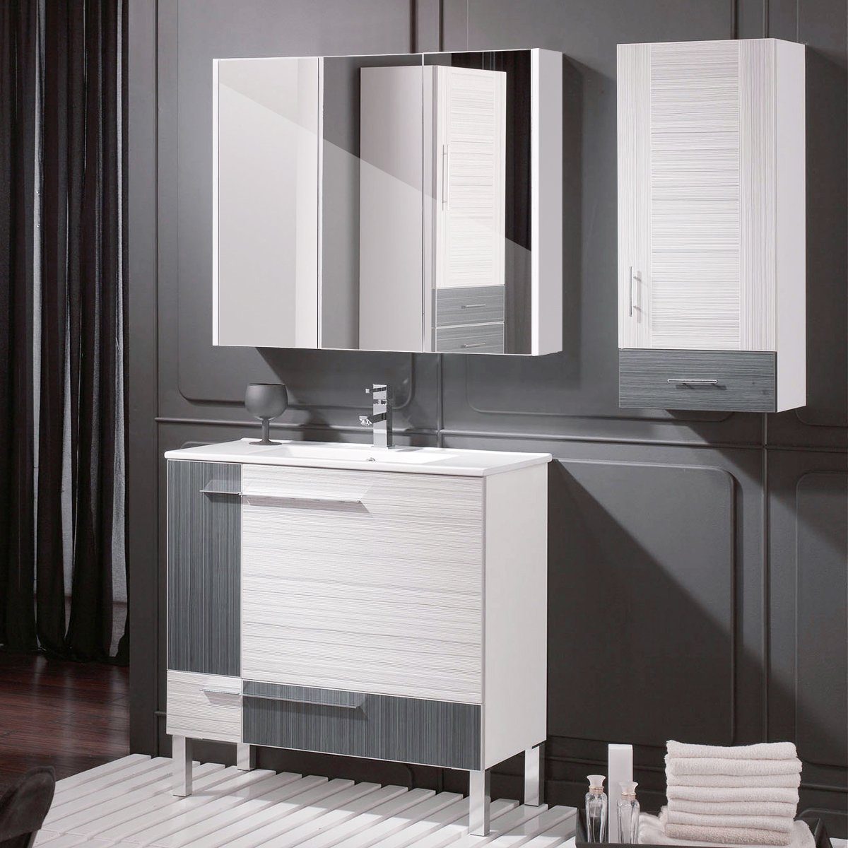 COSTWAY Spiegelschrank mit verstellbaren Ablagen, mit Spiegel,90x11x65cm