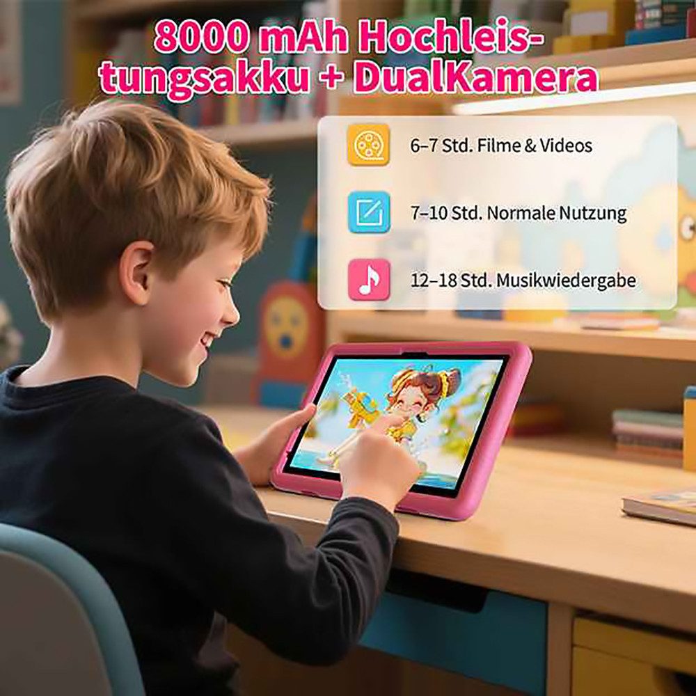 VASOUN TAB11 Kinder-Tablet 10 Zoll,128 GB,8000mAh Tablet (10.1", 128 GB, (Android,WiFi,Dual-Kamera,Bumper Kindersicherung,Elterliche Kontrolle)