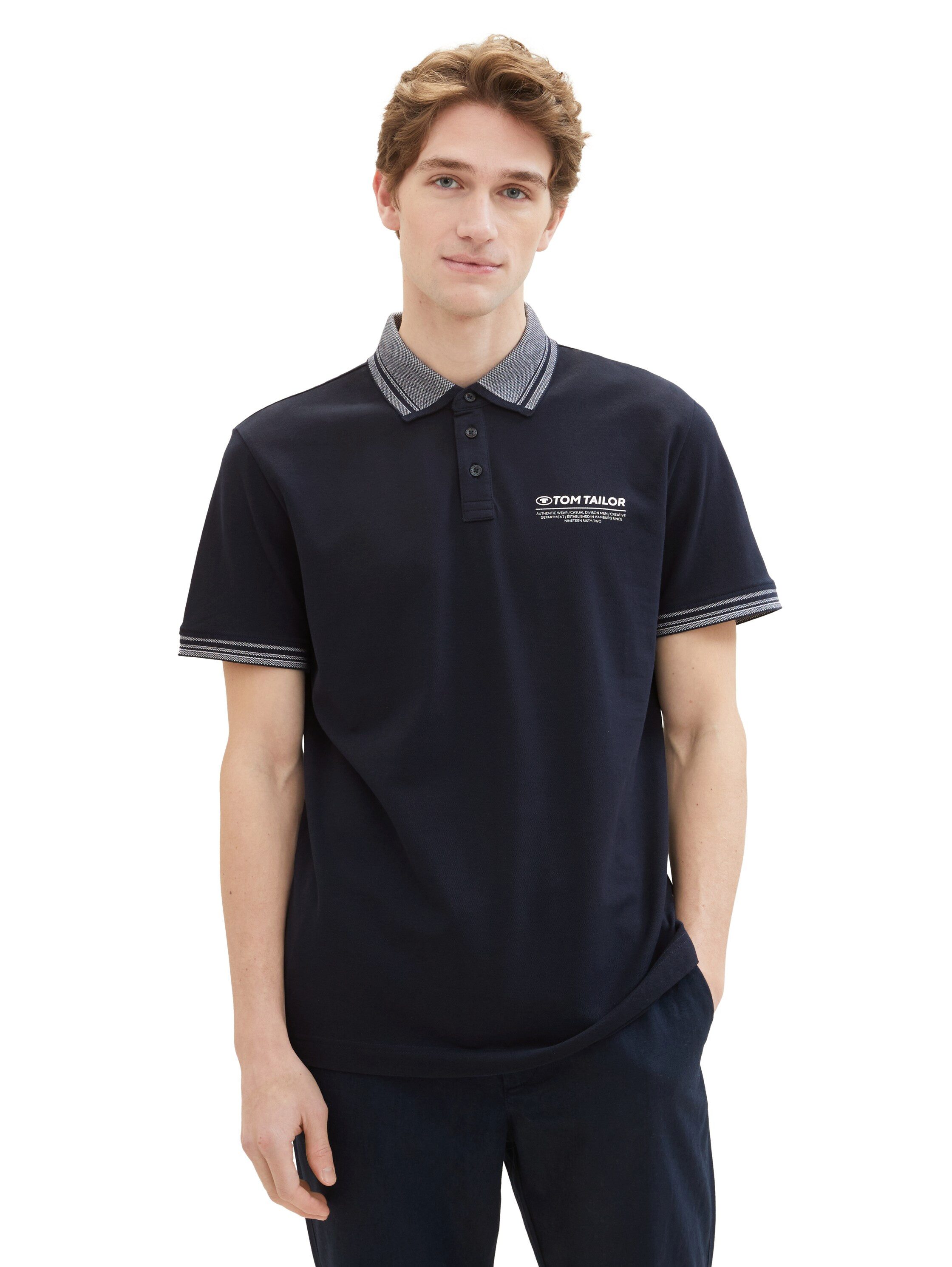 TOM TAILOR Poloshirt mit Logo-Schriftzug auf der Brust