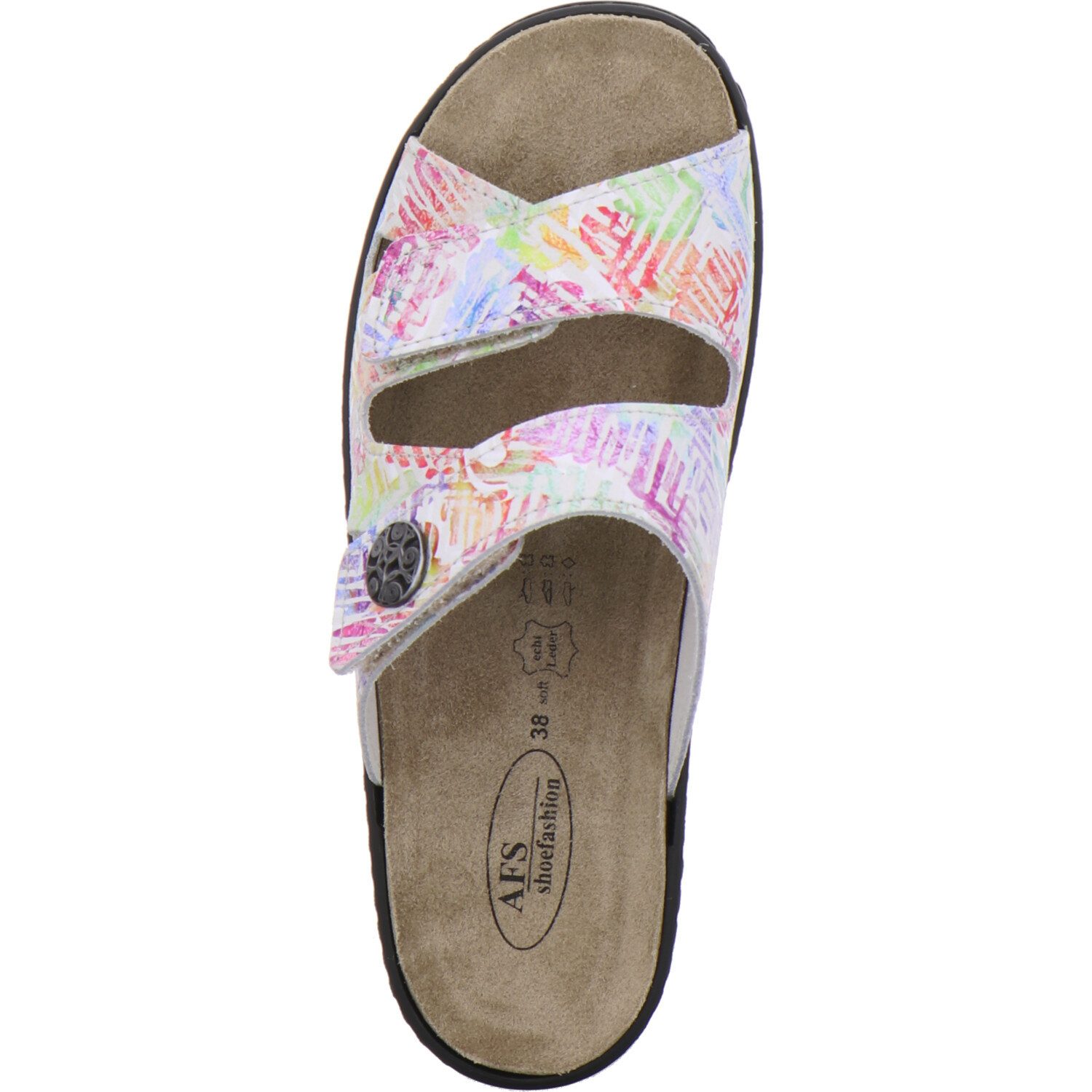 AFS-Schuhe 280890 Wechselfußbett Pantolette für Damen mit Keilabsatz, bequeme Sandalen aus Leder