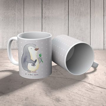 Mr. & Mrs. Panda Tasse Hairstylist Herz - Grau Pastell - Geschenk, Färben, Firma, Kaffeetass, Keramik, Herzberührende Designs