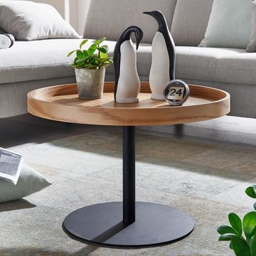 Wohnling Couchtisch WL6.497 (61x61x40 cm Sofatisch Holz / Metall, Tisch Eiche), Kaffeetisch Rund, Design Wohnzimmertisch Modern
