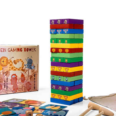 all Kids United Lernspielzeug Holz Kinder-Spielzeug Stapelturm (Wackelturm Stapelspiel mit Tier-Motiven), Montessori Lernspielzeug