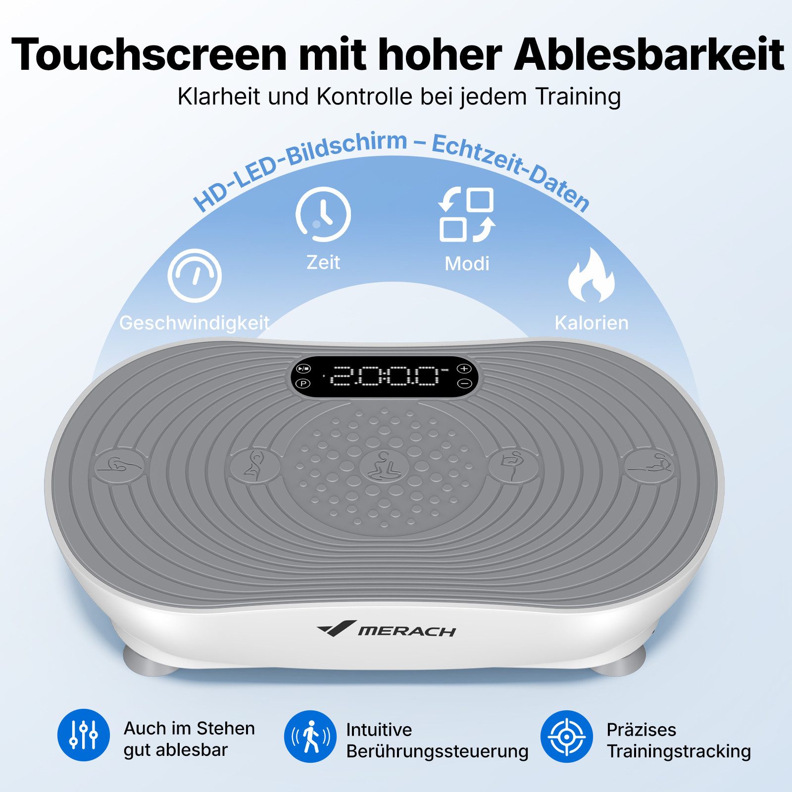 MERACH Vibrationsplatte Vibrationsplatte leise & kompakt - Ideal für Zuhause, 150 W, 99 Intensitätsstufen, (Inkl. Fernbedienung, 150W Motor, 99 Stufen, LED-Display, 1 tlg., Platzsparend, Heimtrainer für Ganzkörpertraining & Durchblutung), max. Benutzergewicht 150kg