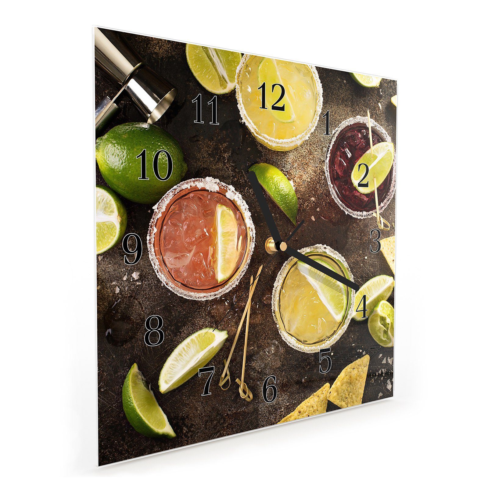Primedeco Wanduhr Größe Wanduhr Cocktail Glasuhr Zutaten x mit 30 30 cm Motiv Wandkunst