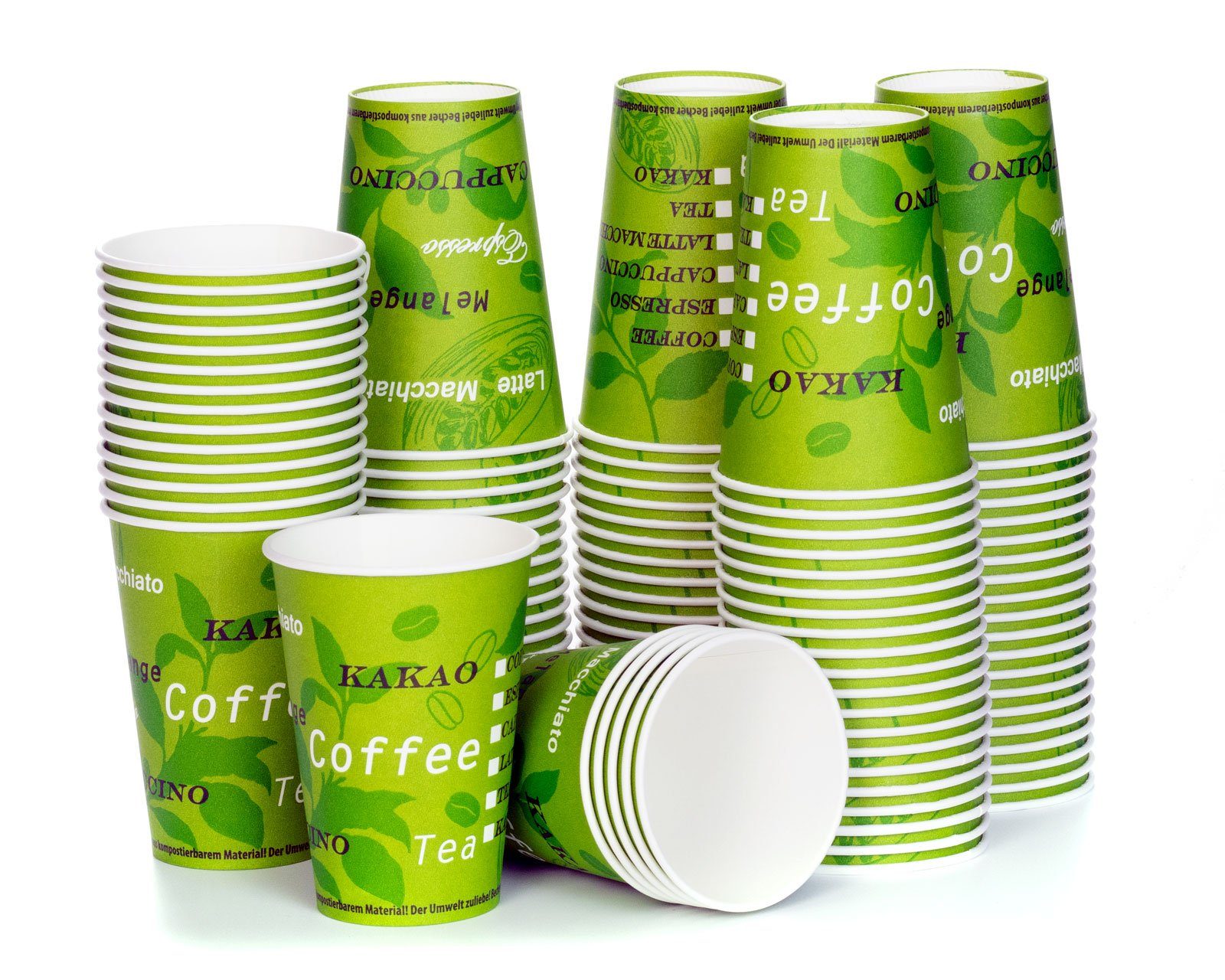 OCTOPUS Einwegbecher 100x Trinkbecher, BIO Grün, Kaffeebecher mit 180ml Füllvolumen, 100-tlg., Pappe