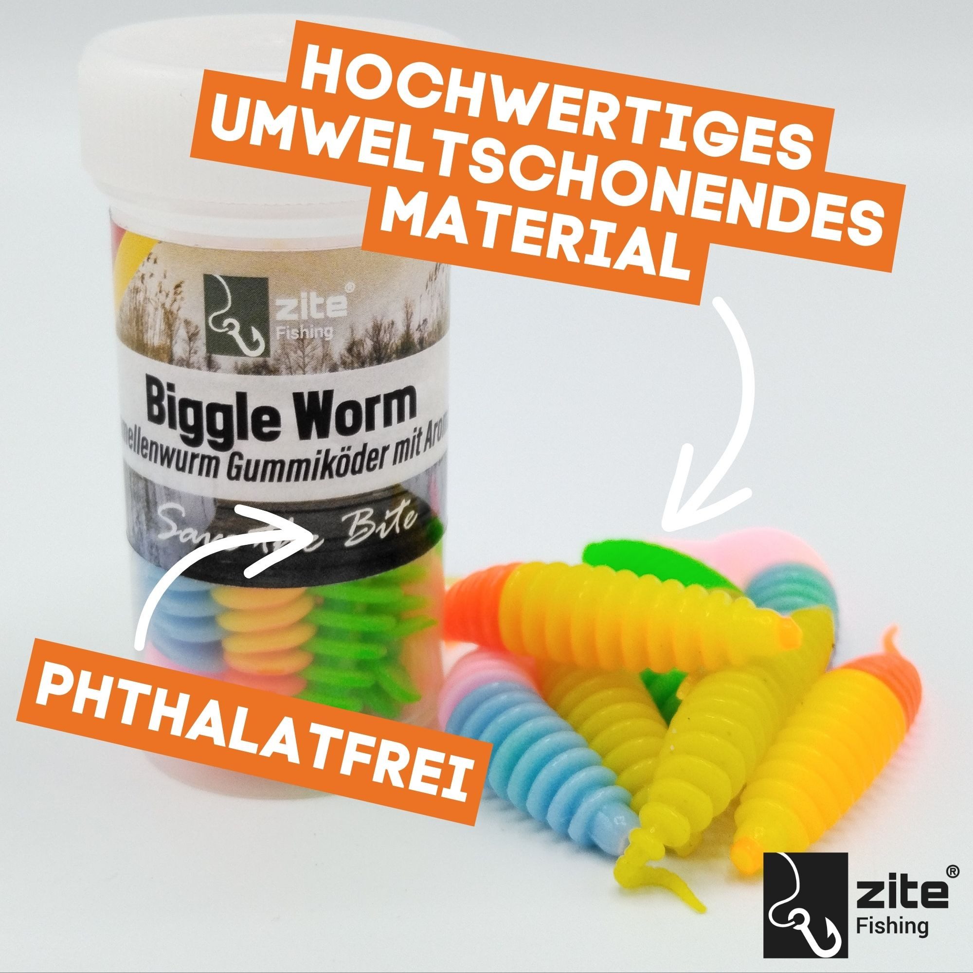 Zite Kunstköder Biggle Worm 6,5 cm 8 Stück - Lamellenwurm fürs UL-Angeln - Gummiköder