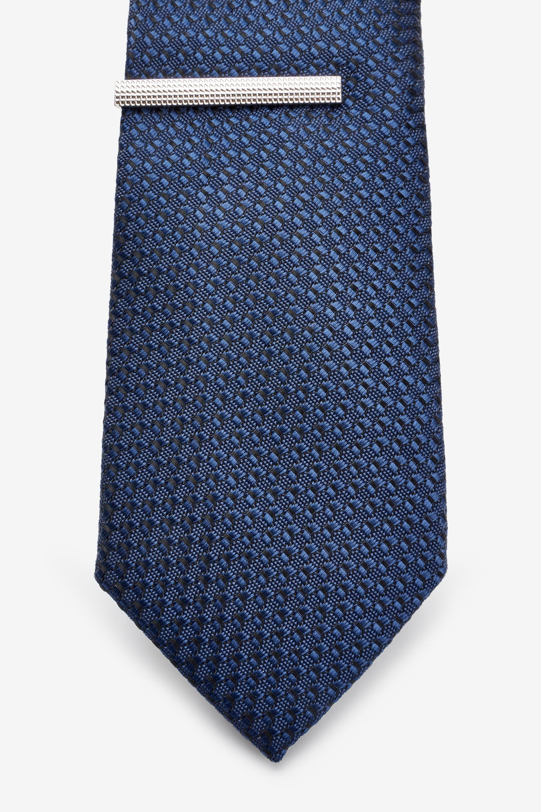 Next Krawatte Schmale Krawatte + Recyclingpolyester Navy Blue Klammer aus (2-St)