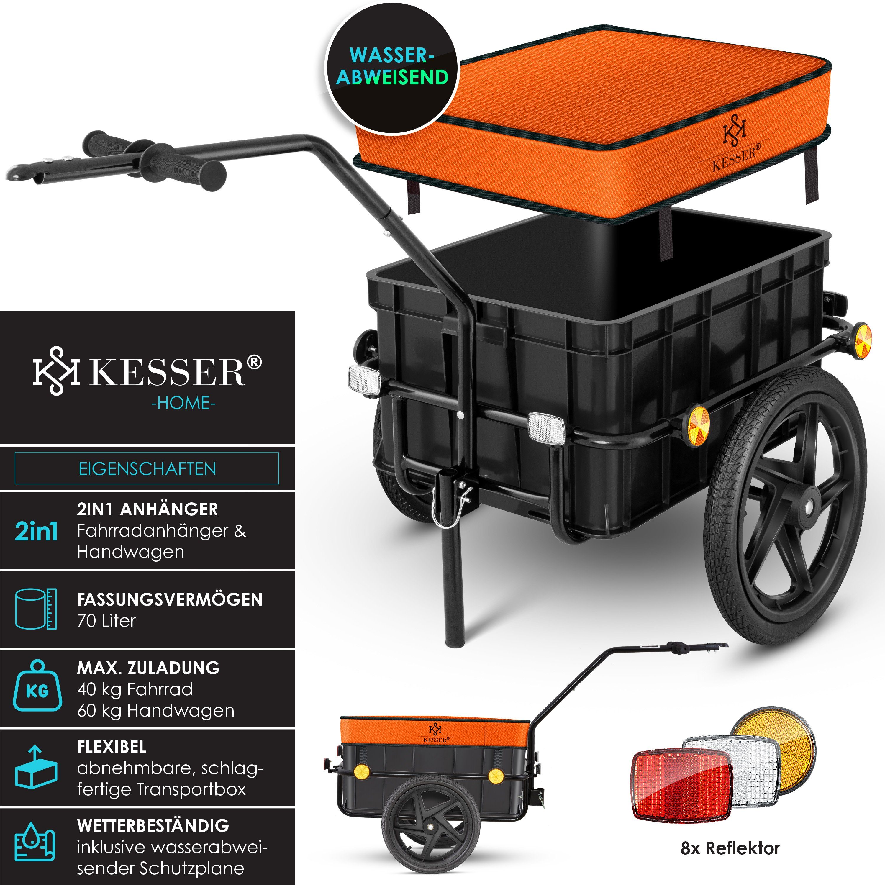 KESSER Fahrradlastenanhänger, Fahrradanhänger Lastenanhänger Handwagen mit Kupplung