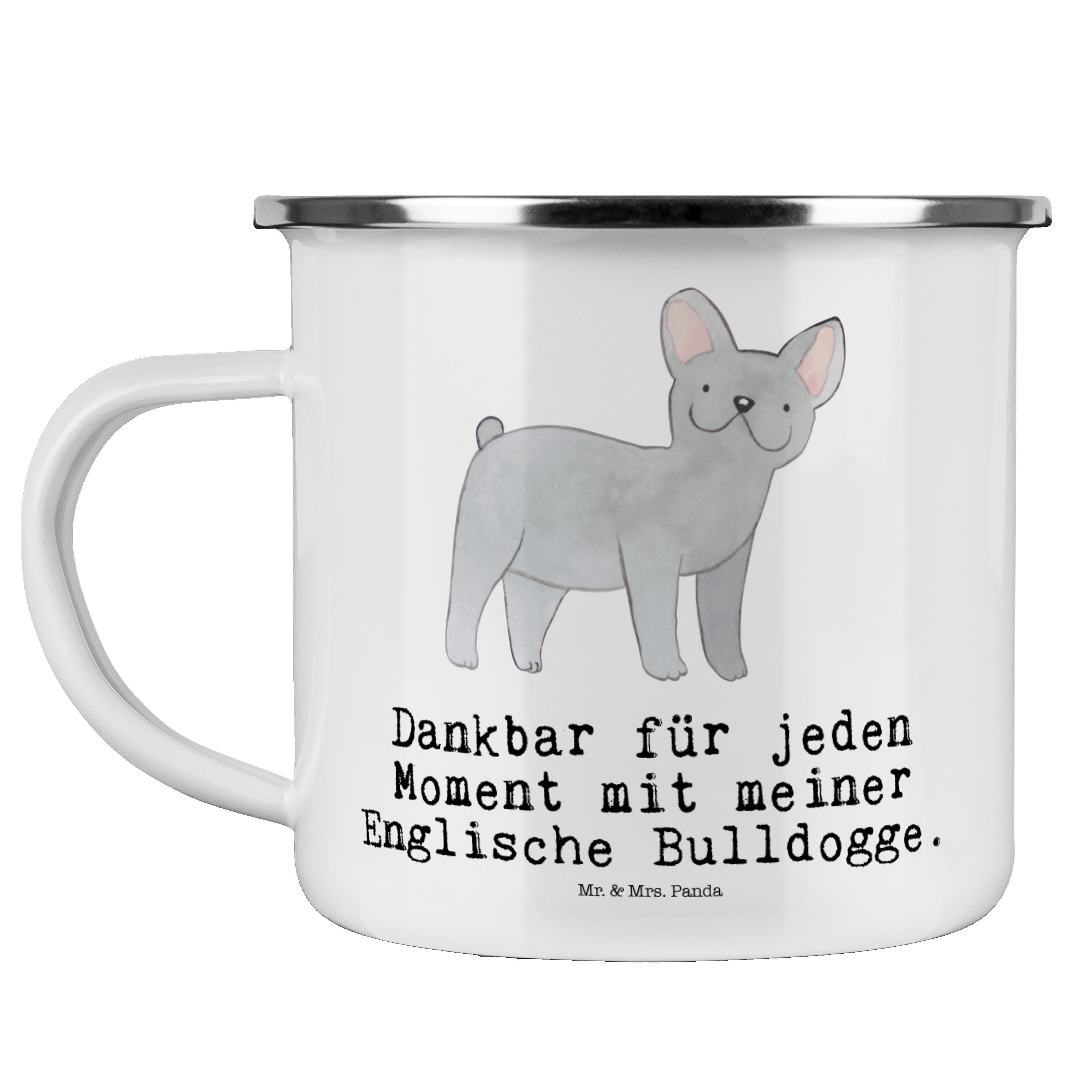 Mr. & Mrs. Panda Becher Englische Bulldogge Moment - Weiß - Geschenk, Rassehund, Metalltasse, Emaille