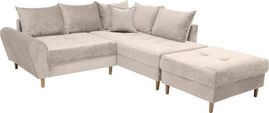 COLLECTION AB Ecksofa 30 Jahre Jubiläums-Modell REIMS L-Form, Ottomane beidseitig montierbar, inkl. Bettfunktion und Hocker Beige