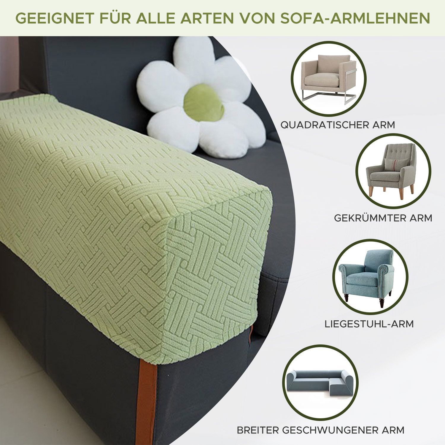 Refttenw Armlehnenschoner 2 Stück Elastische Sofa Armlehnenbezüge,Stretch Sofa Sessel-Arm Bezüge