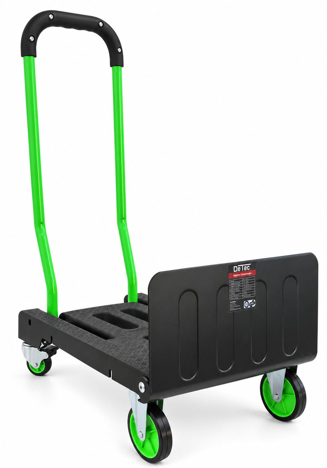 DeTec. Sackkarre 2-in-1 Handkarre klappbar Plattformwagen Transportkarre bis 120 kg, Platzsparend Zusammenklappbar, Mit 2-Rad und 4-Rad-Nutzung