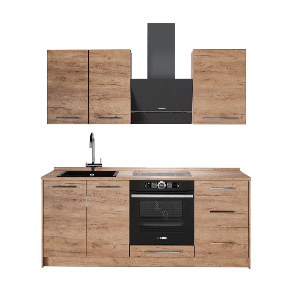 Vicco Küchenzeile Fame-Line, Goldkraft Eiche/Goldkraft Eiche, 190 cm ohne Arbeitsplatte