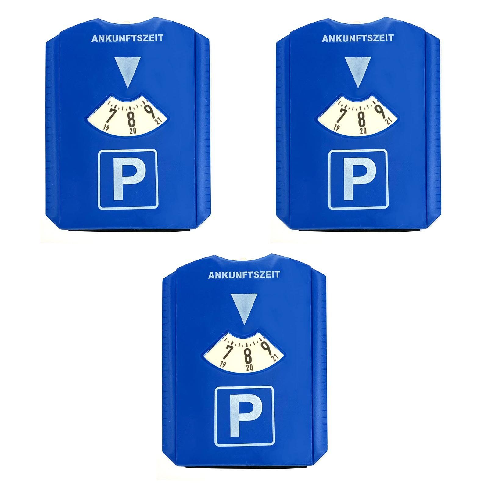 HAC24 Parkscheibe 3x Parkscheibe mit Eiskratzer und Gummilippe Kunststoff Auto Parkuhr, 15,5x12 cm Blau
