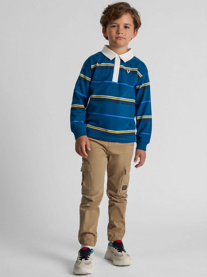 MINOTI Poloshirt Gestreiftes Langarmshirt mit Kragen und Stickerei (2y-14y) weißer Kragen