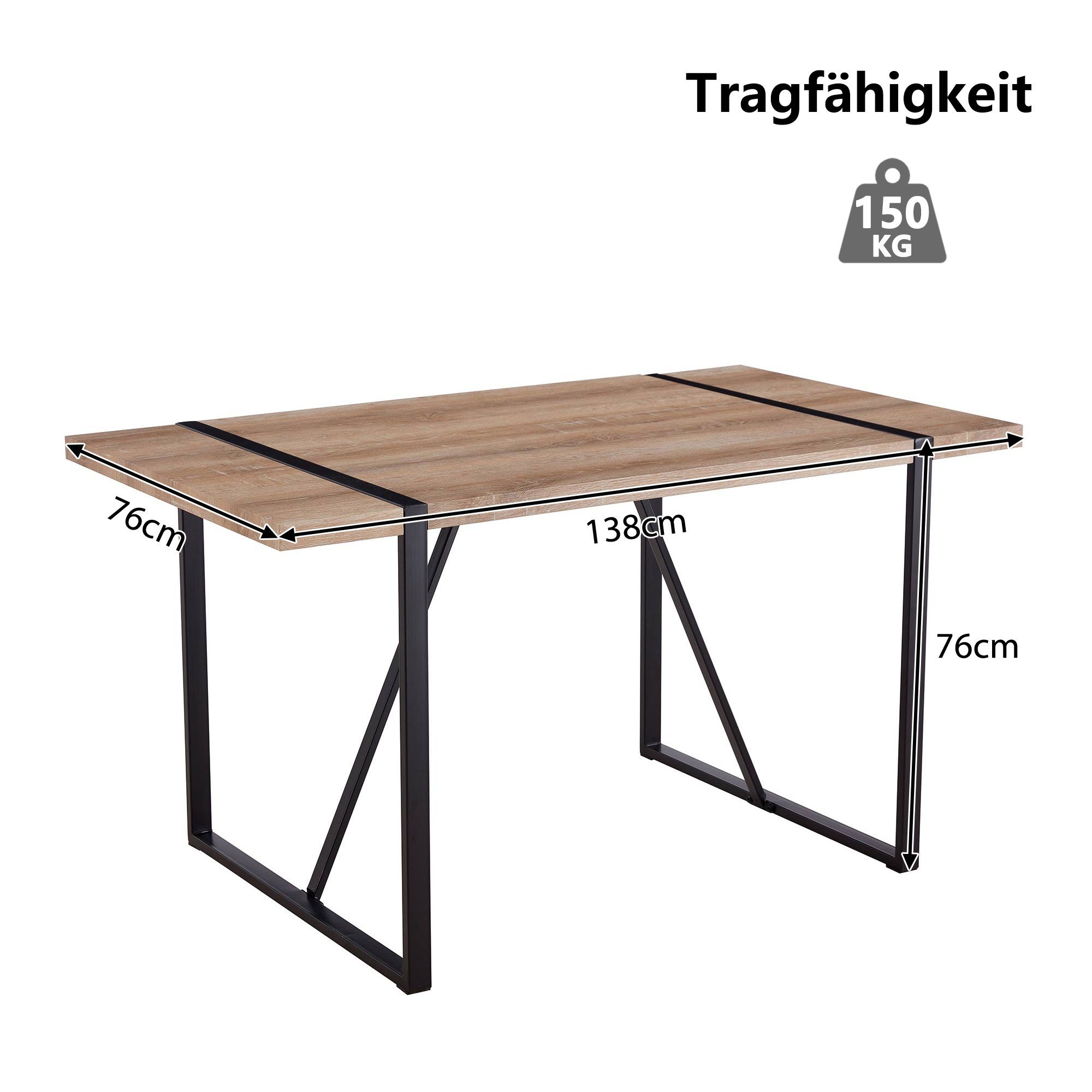 Flieks Esstisch (1-St), Küchentisch Schreibtisch, Schwarz Braun, Metall, cm Braun Beine 138x76x76 aus 