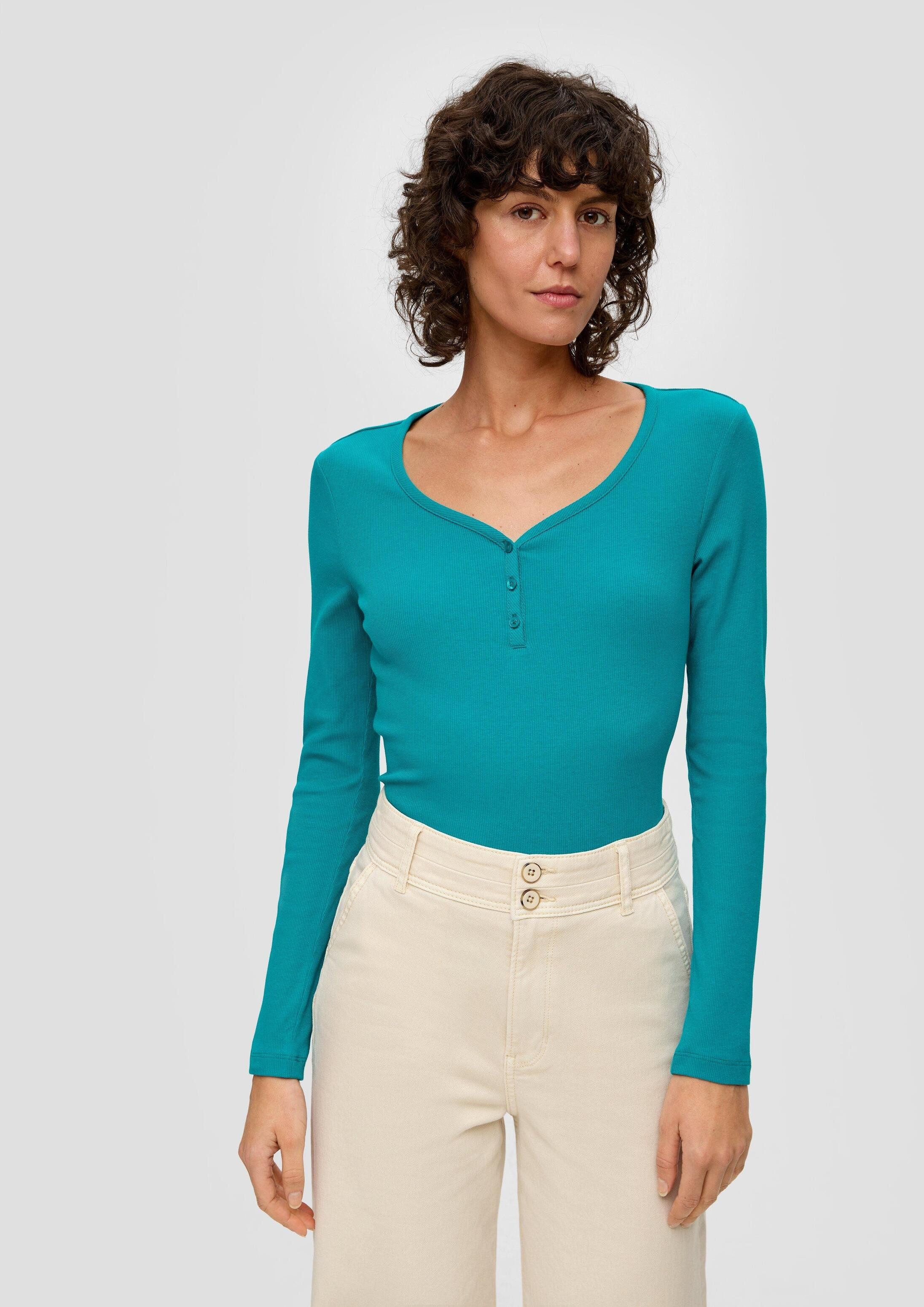 s.Oliver Langarmshirt T-Shirt Rippshirt mit Knopfleiste