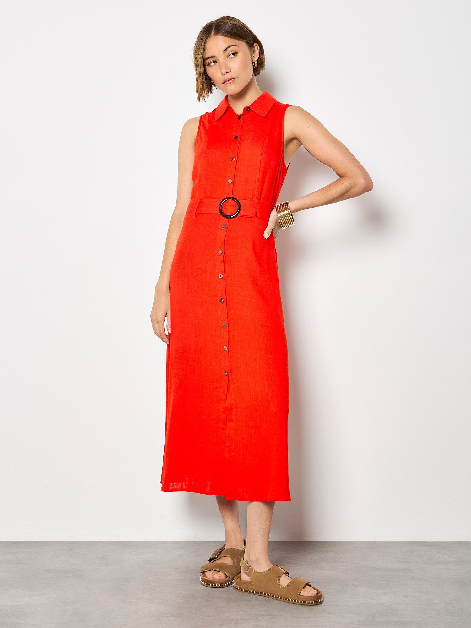 Apricot Midikleid Midikleid aus Leinenmischung (2-tlg., mit Stoffgürtel) mit Gürtel – Bild 4 von 5
