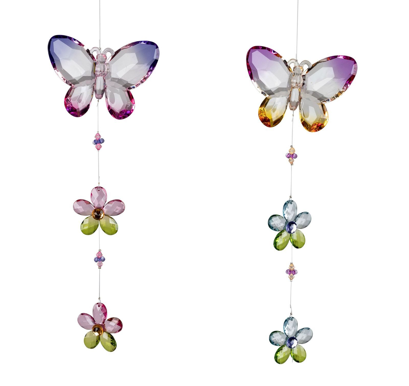 formano Dekohänger 2er Set Girlande Schmetterling mit Blumen 34cm Fensterdeko Hänger bunt (2-er Set)