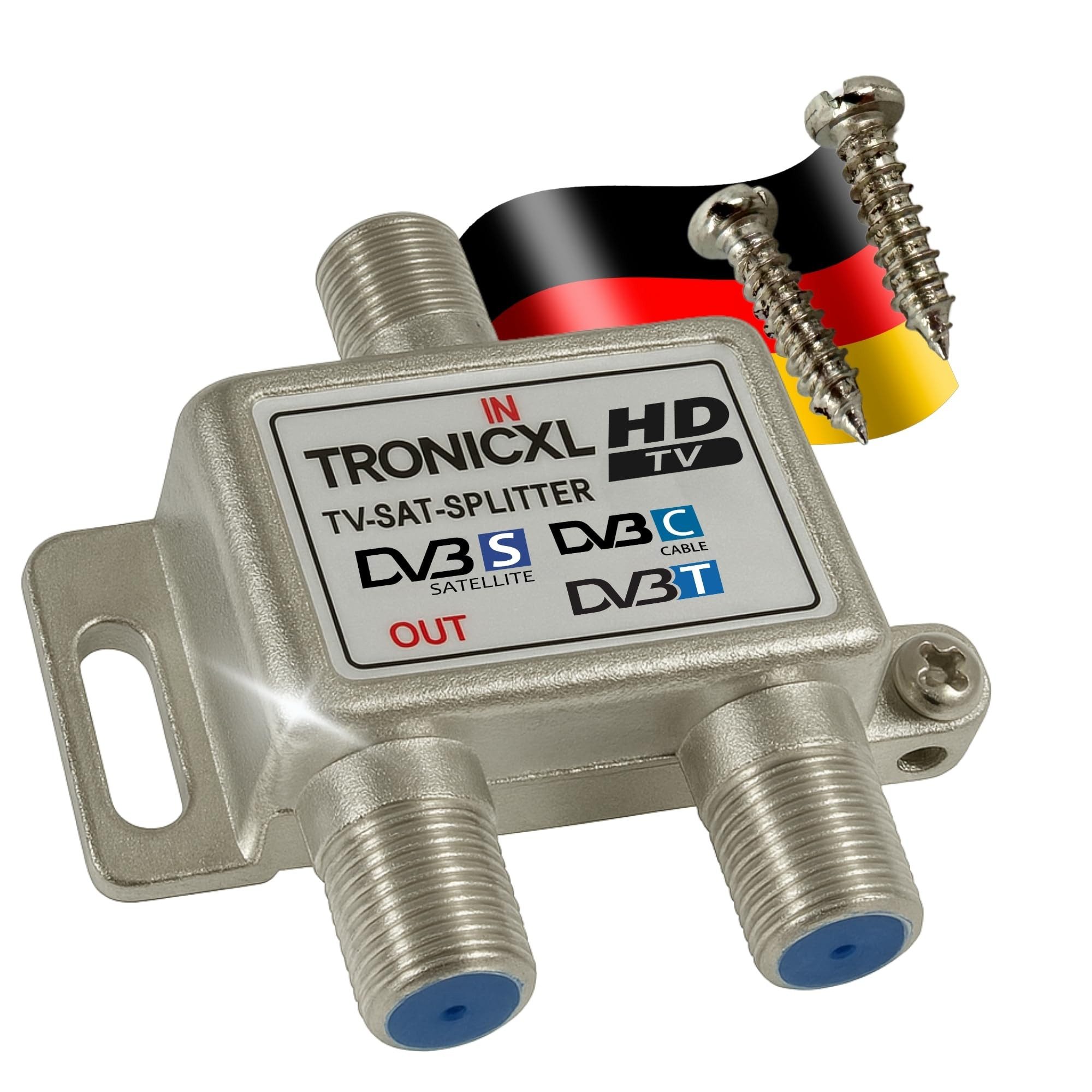 TronicXL SAT-Verteiler Sat Splitter 2-fach Antennen Verteiler Weiche Splitter Kabelfernsehen, F-Kupplungen