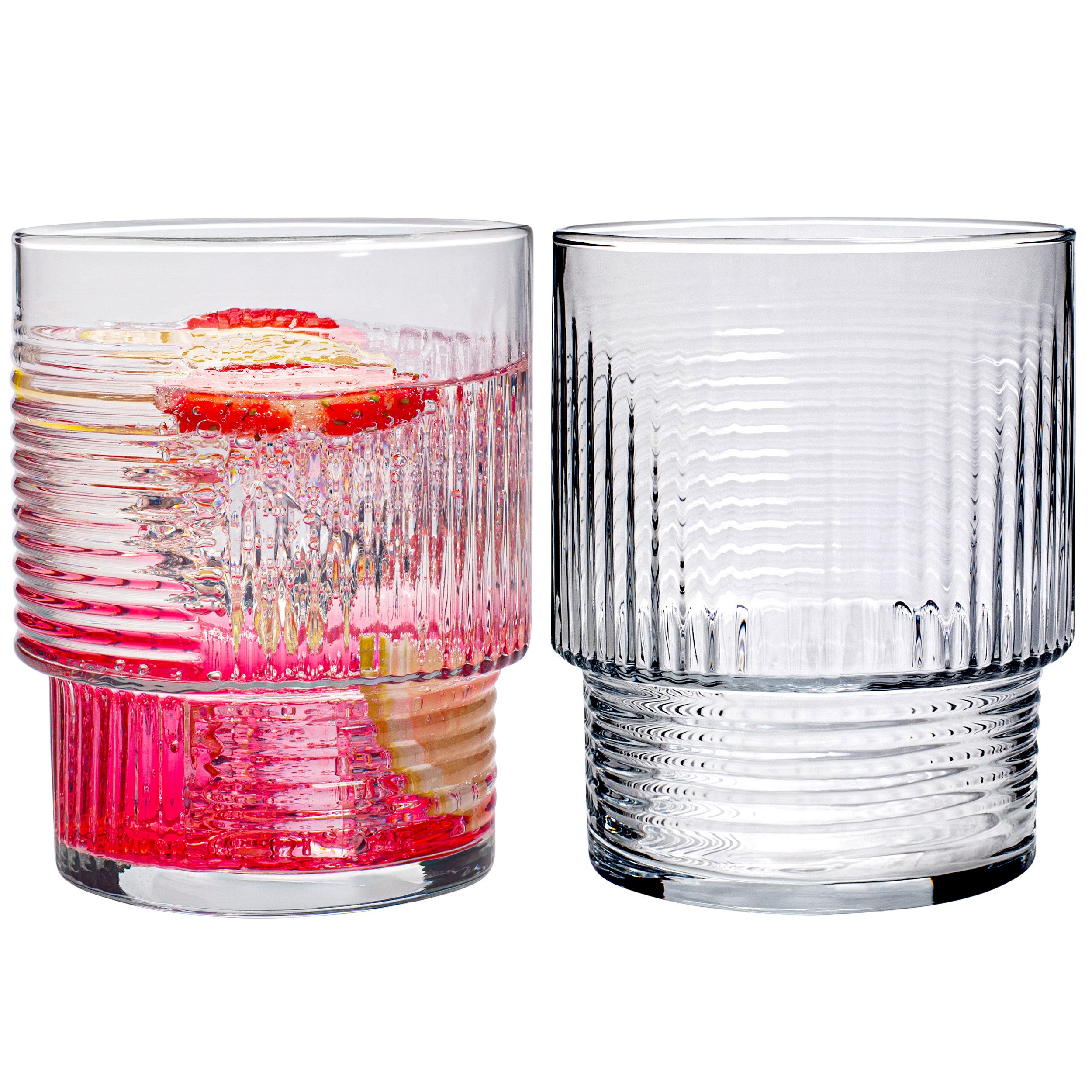 KONZEPT Gläser-Set Trinkgläser Set 320 ml Geriffelte, 12-tlg., 12 Stüc, kideal für Cocktails Wasser, Softdrinks