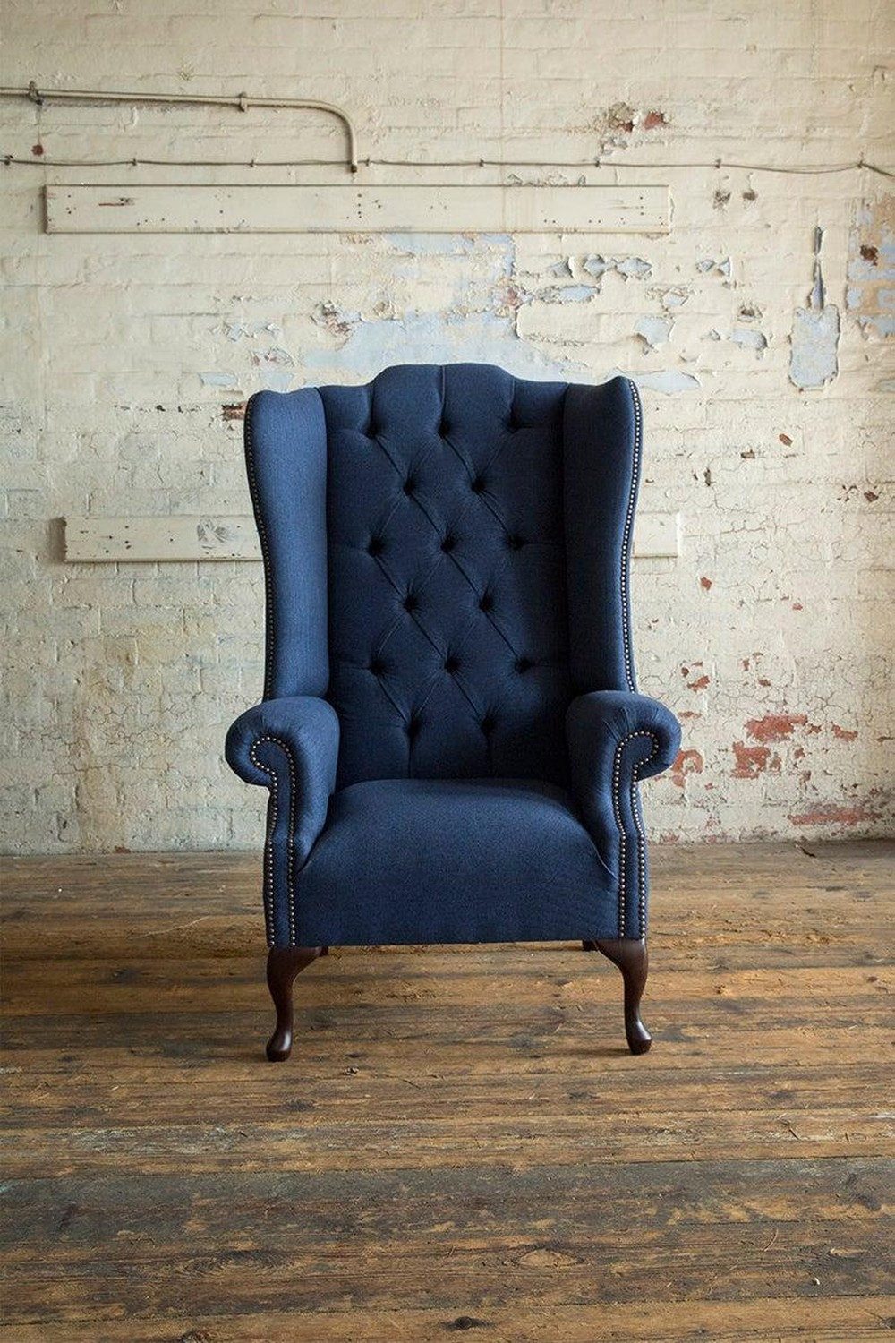 JVmoebel Ohrensessel Chesterfield Sessel aus Stoff in Blau, Made in Europa