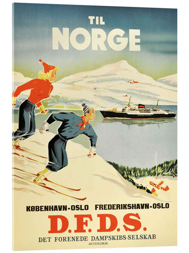 Posterlounge Acrylglasbild Vintage Ski Collection, Nach Norwegen, Vintage Illustration