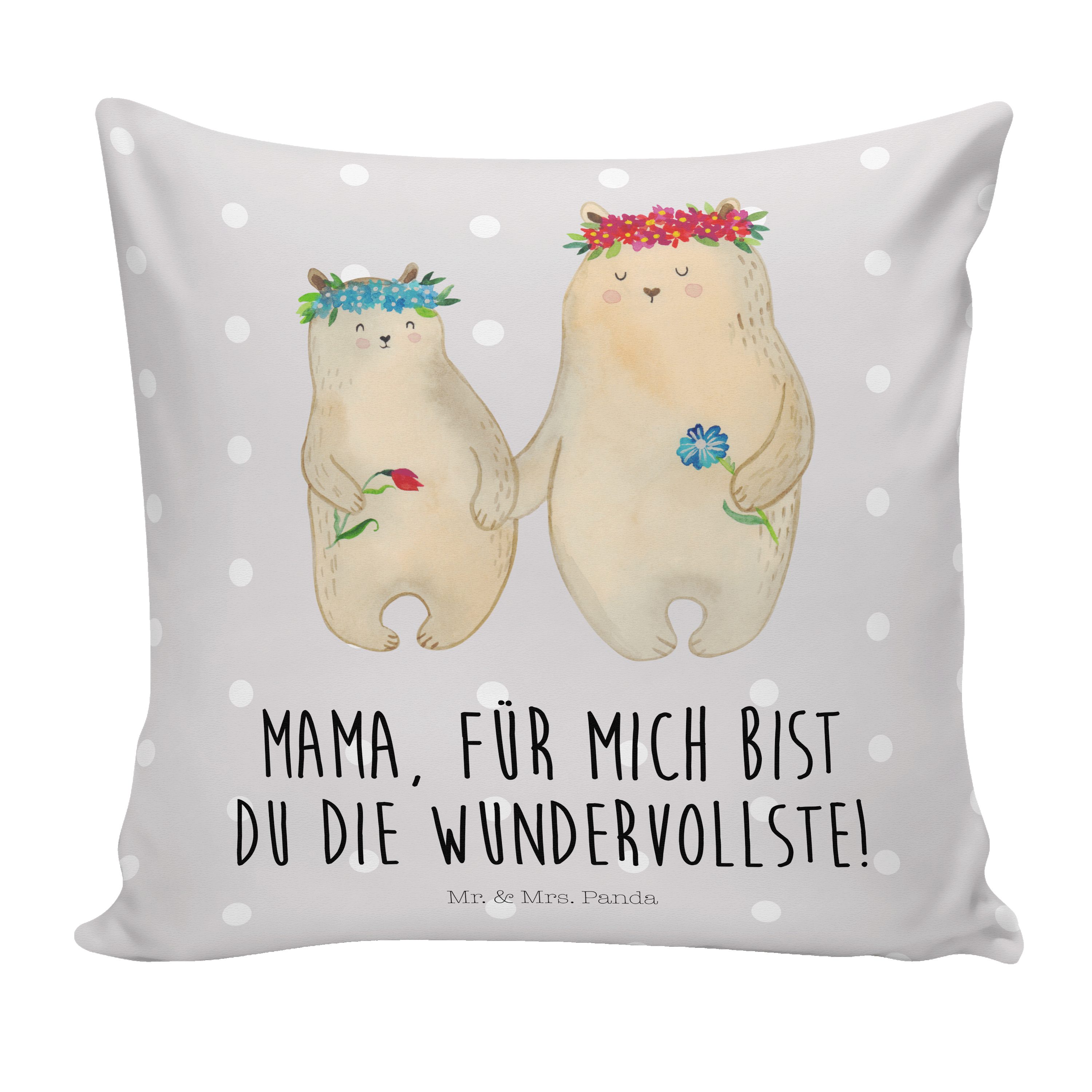 Mr. & Mrs. Panda Dekokissen Bären mit Blumenkranz - Grau Pastell - Geschenk, Freundinnen, Töchter