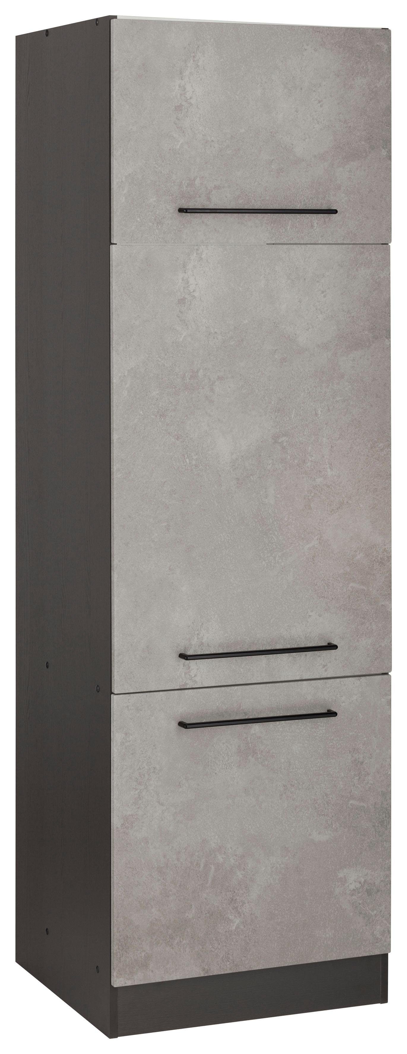 HELD MÖBEL Kühlumbauschrank Tulsa 60 cm breit, 200 cm hoch, 3 Türen, schwarzer Metallgriff betonfarben hell | grafit