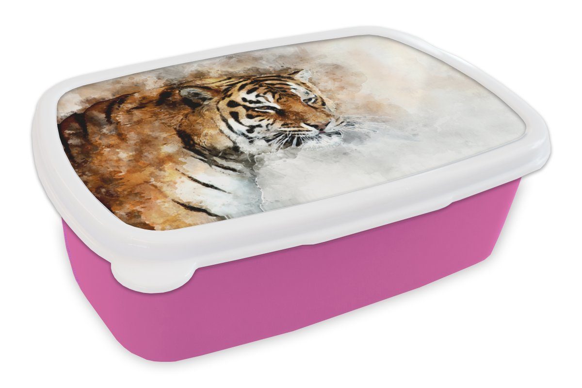 MuchoWow Lunchbox Tiger - Augen - Gemälde, Kunststoff, (2-tlg), Brotbox für Erwachsene, Brotdose Kinder, Snackbox, Mädchen, Kunststoff rosa | Lunchboxen