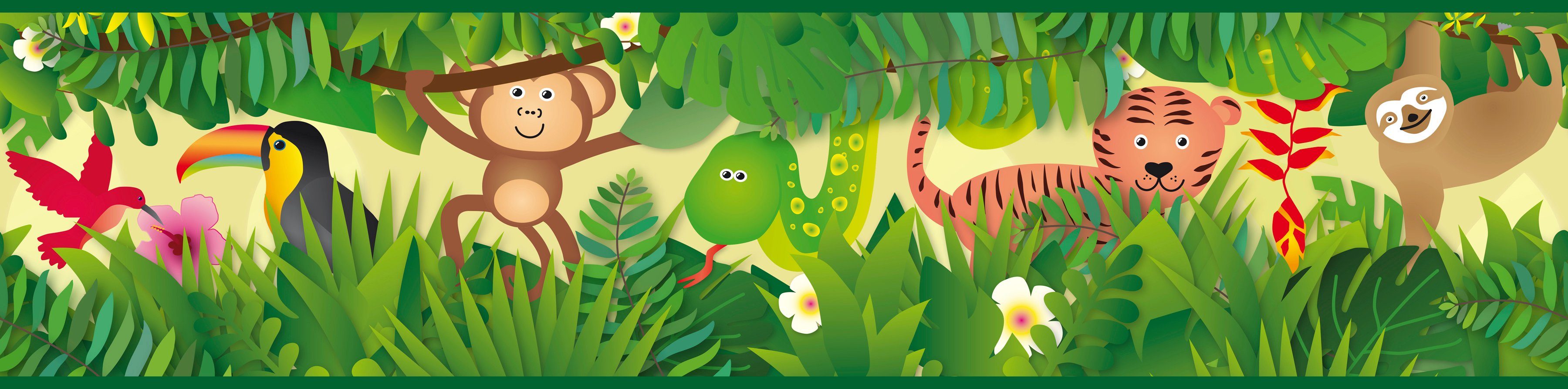 A.S. Création Bordüre Jungle Friends, glatt, Motiv, abstrakt, naturalistisch, Papier Wand Schräge Tür Borte Wohnzimmer Schlafzimmer Küche Design