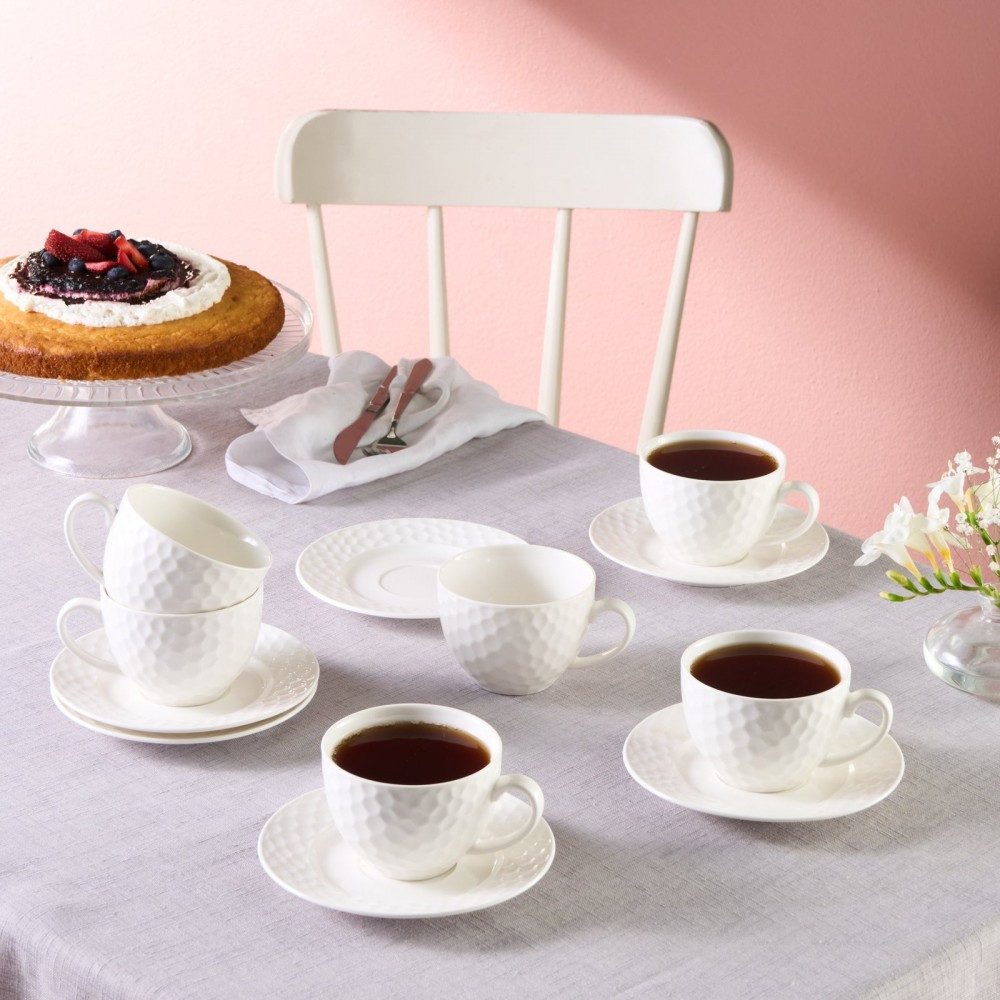 Karaca Teeservice Karaca Nora Embossed Teetassen-Set für 6 Personen, 220 ml