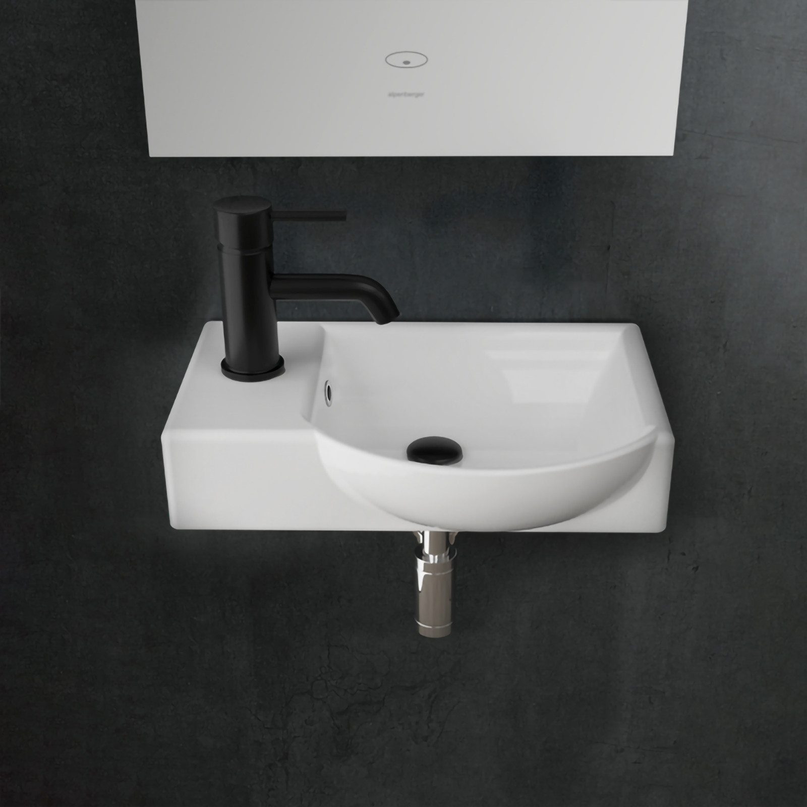 Alpenberger Waschbecken 45 cm Breit - Hängewaschbecken mit Überlauf aus Keramik (Handwaschbecken für Badezimmer & Gästebad, 1-St., 1-tlg. Waschtisch), Wash Basin pflegeleicht, Kleines Gäste WC Lavabo & Bad Spülbecken