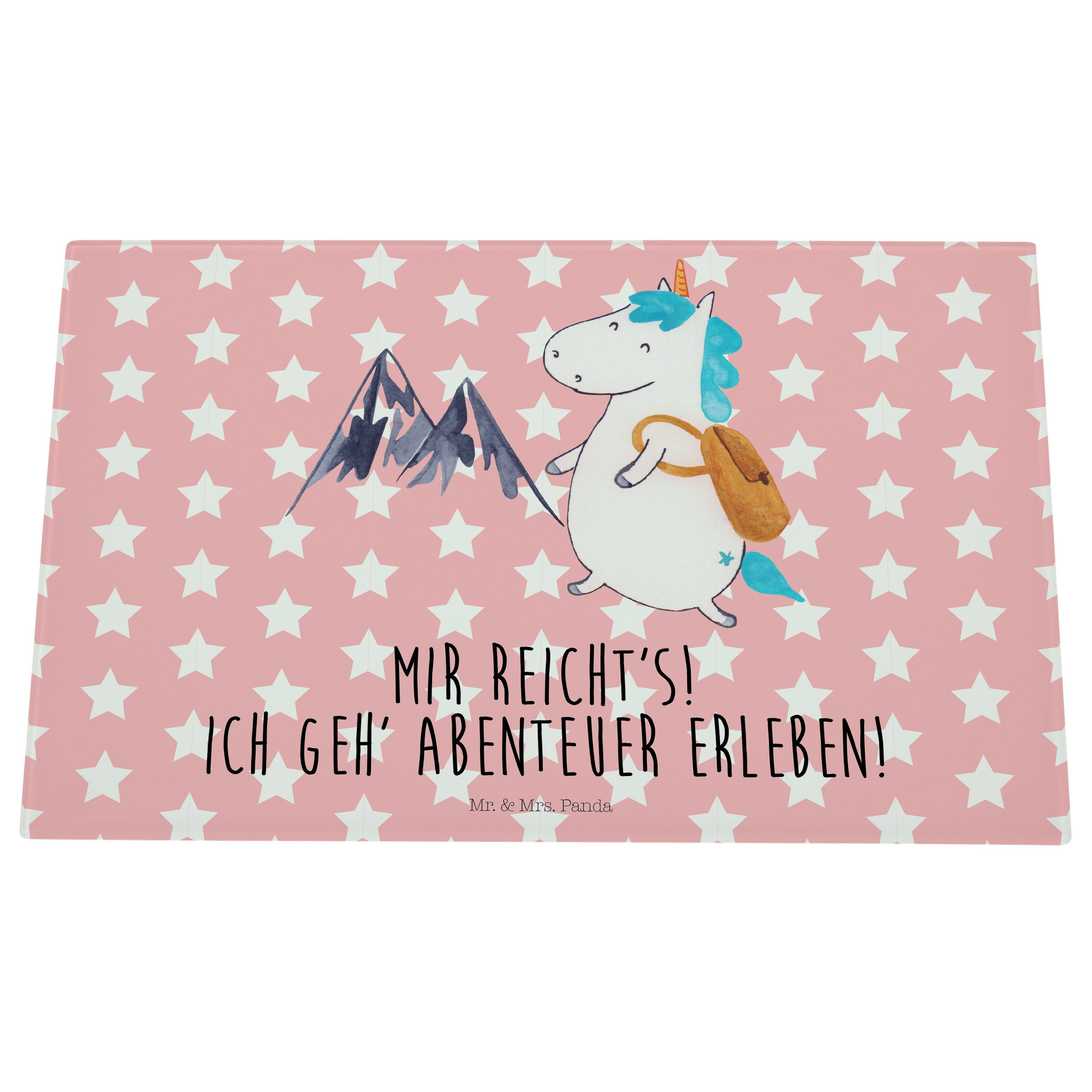 Mr. & Mrs. Panda Premium Pastell Glas, Geschenk, Rot Einhorn Unicorn, Servierbrett - (1-St) - Weltenbummler, Bergsteiger