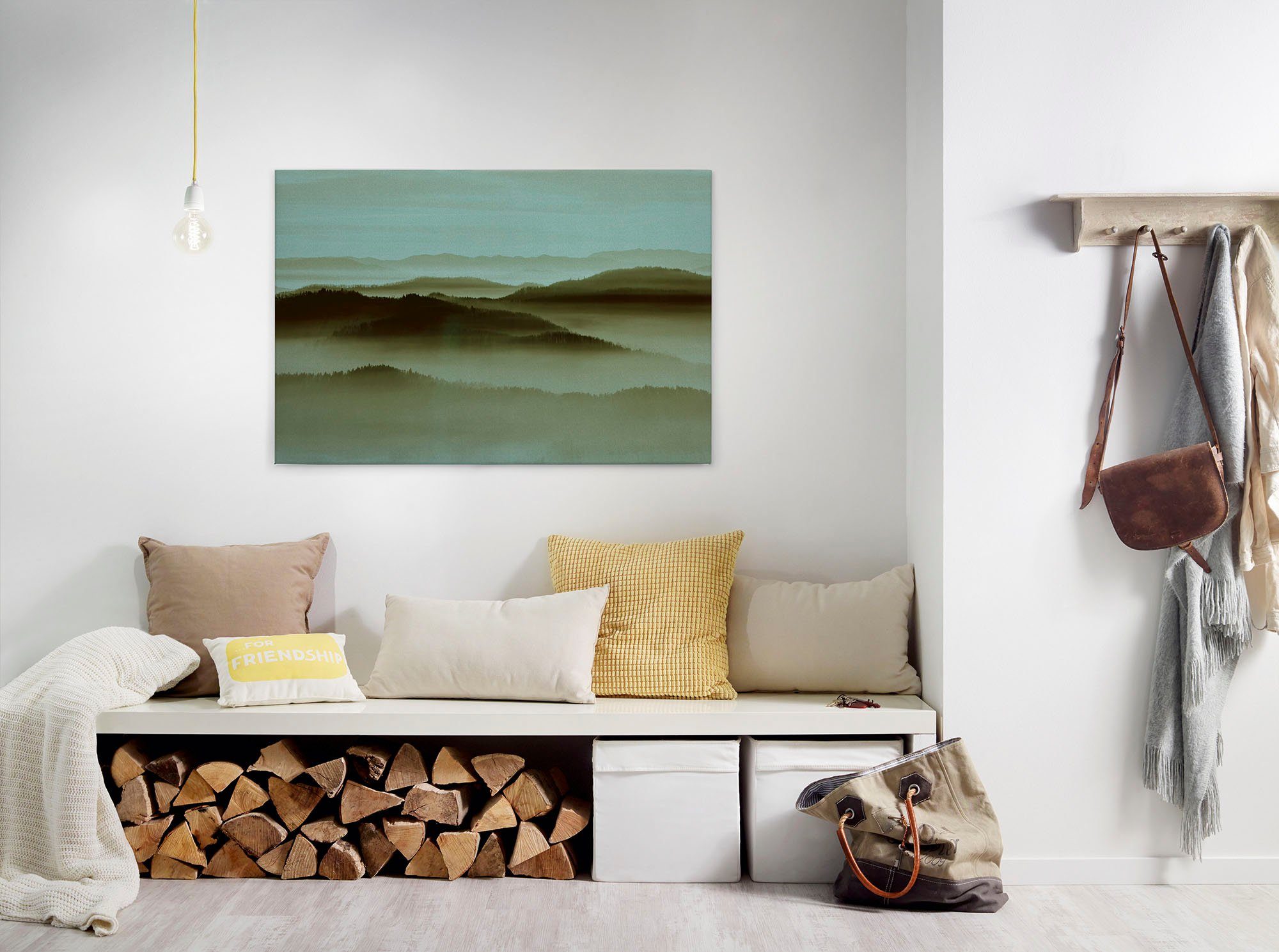 A.S. Création Leinwandbild horizon, Kinder, Kunst, Landschaft (1 St), Keilrahmen Landschaft Berge Gebirge Nebel Leinwand-Bild Wohnzimmer