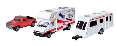 Toi-Toys Modellauto WOHNMOBIL mit WOHNWAGEN & PICK UP Truck mit Rückzug 8, (3-tlg), Spielzeug Set Geschenk Camper Modell Auto Bus