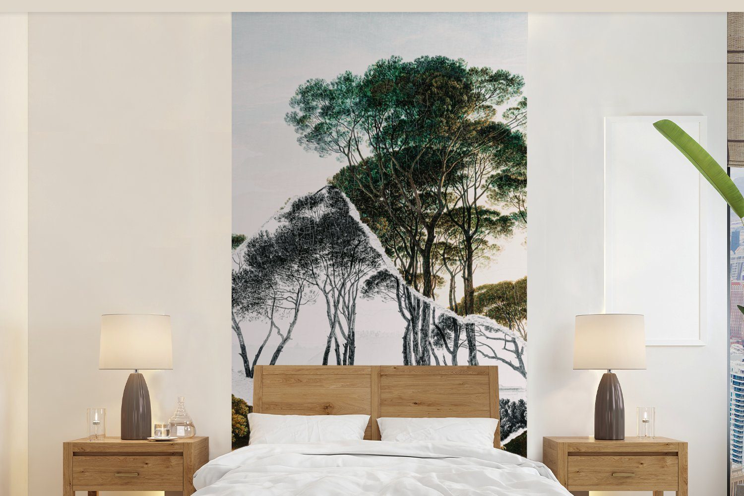 MuchoWow Fototapete Italienische Landschaft Schirmkiefern - Kunst - Hendrik Voogd -, Matt, bedruckt, (2 St), Vliestapete für Wohnzimmer Schlafzimmer Küche, Fototapete