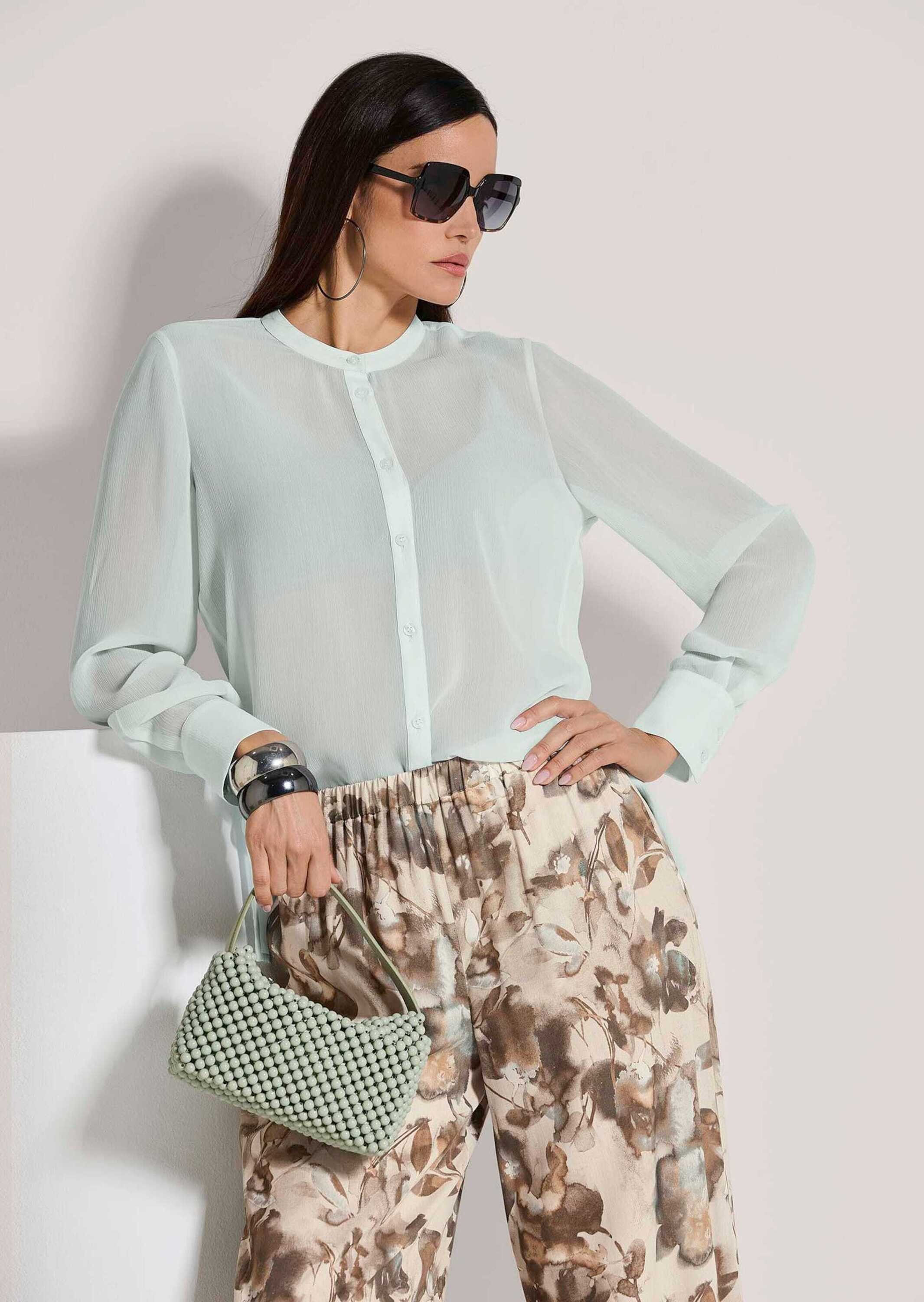 MADELEINE Langarmbluse Luftige Chiffon-Bluse, Halbarm Uni-Design mit rundem Ausschnitt und seitlichen Schlitzen