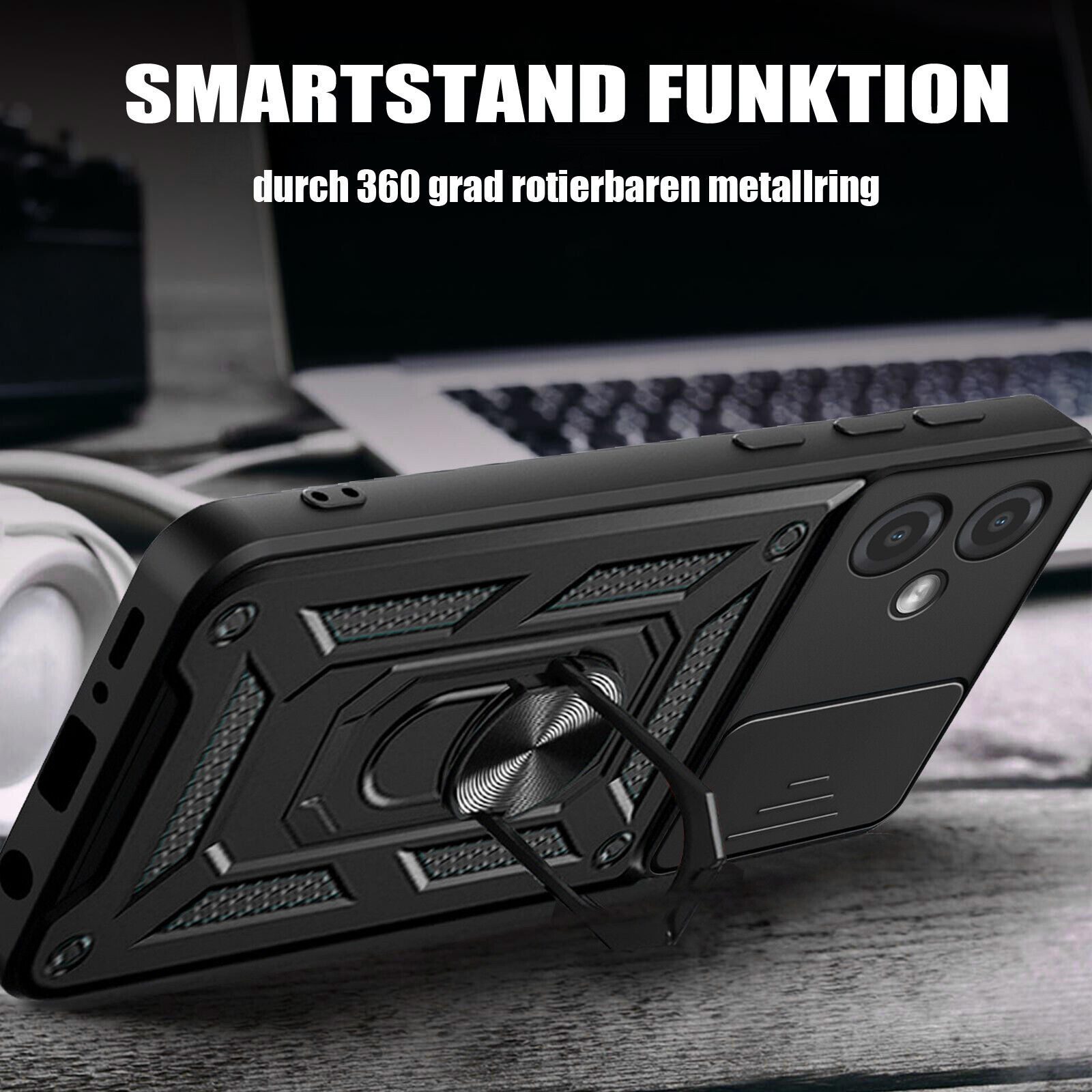 betterfon Handyhülle Panzerhülle für Motorola Moto G14 mit Kameraschutz & Ringhalter, Outdoorhülle mit Smartstand und Silikonkern
