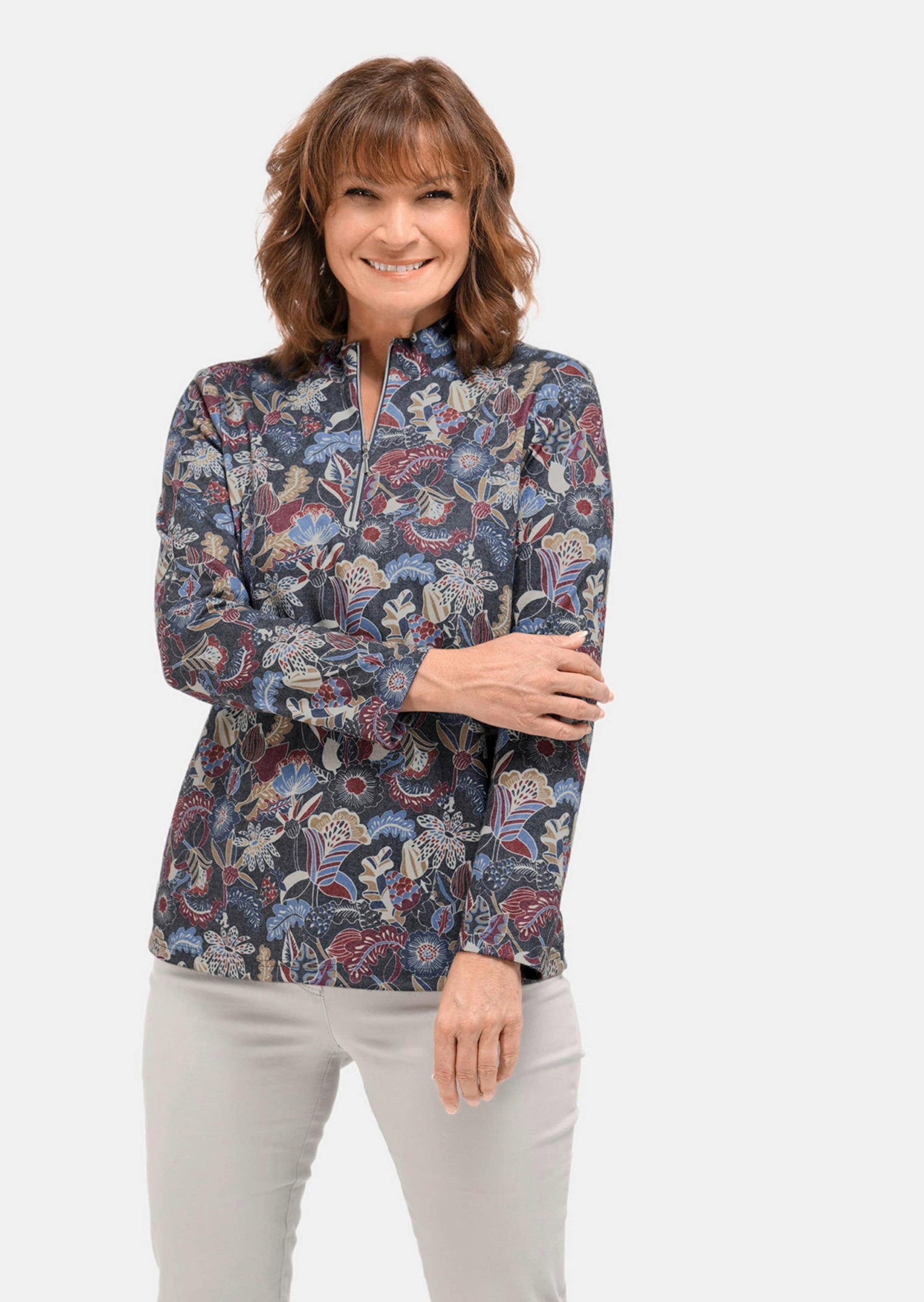 Print-Shirt Weicher Herbstsweater, Reißverschluss