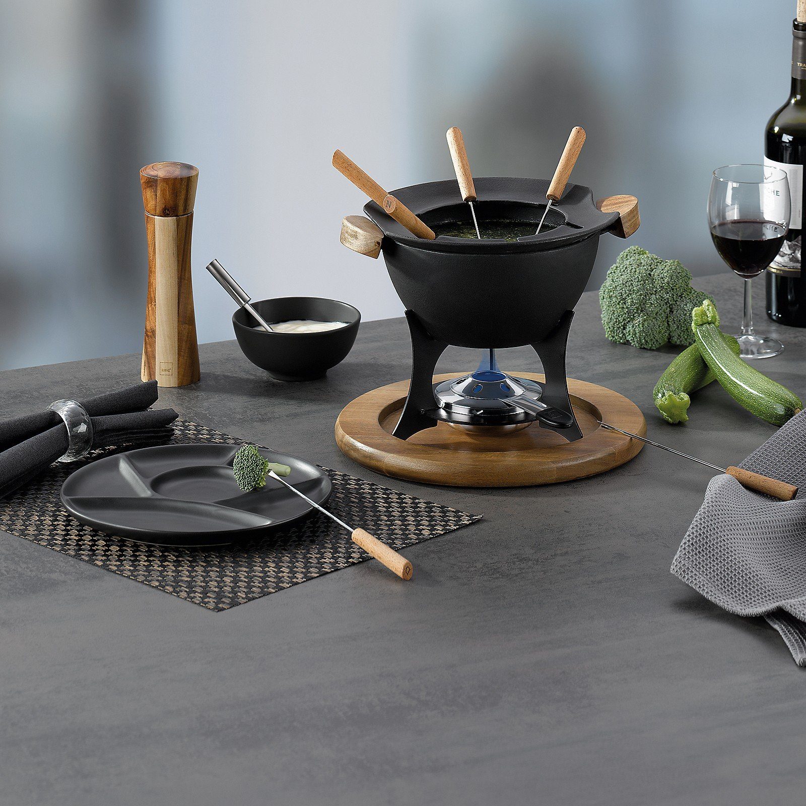 kela Fondue Country, emailliert, 0,8 L - 1 L, Spritzschutz, 6 Fonduegabeln