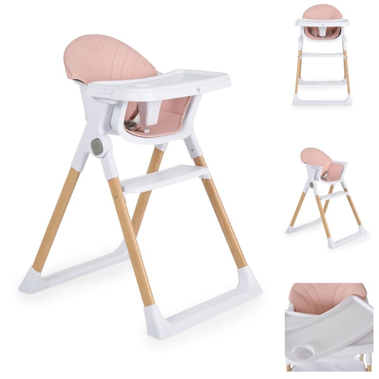 Cangaroo Kombihochstuhl Kinderhochstuhl Almond, Holzoptik klappbar Doppeltablett Sicherheitsgurt