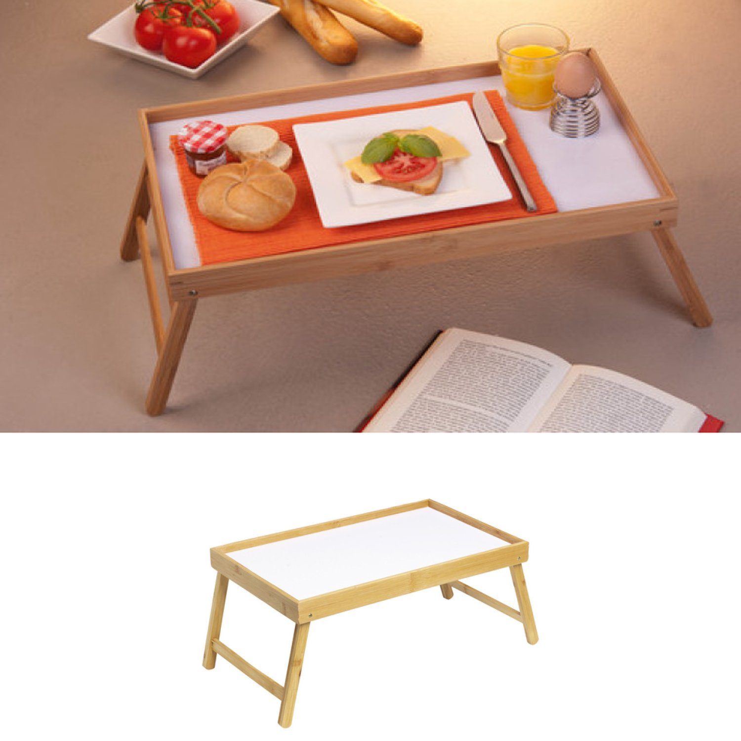 INDA-Exclusiv Laptop Tablett Betttablett Bambus Betttisch Frühstückstablett Serviertablett, 100% Bambus