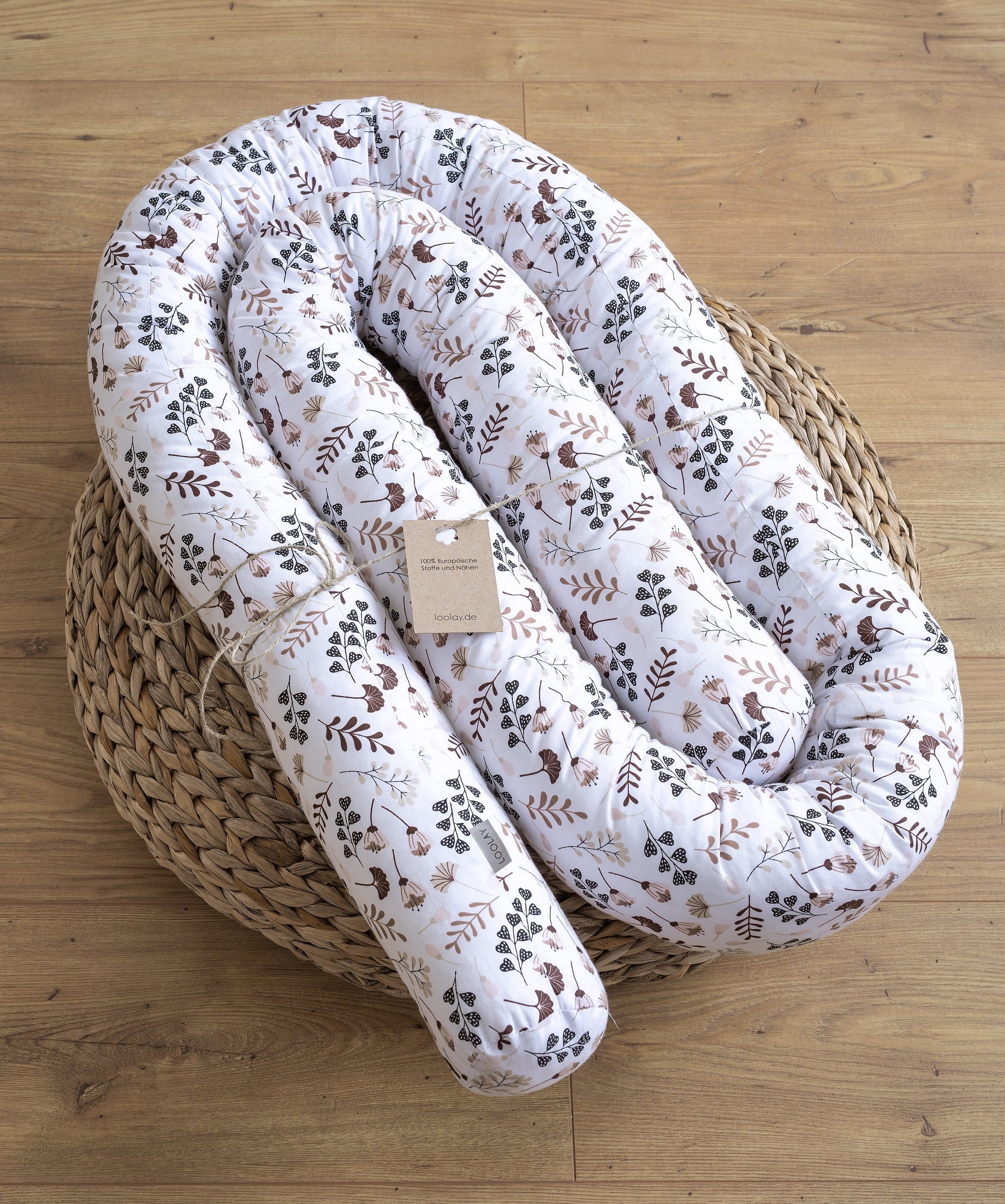 Loolay Nestchenschlange BRAUN Blumen BIO-Baumwolle Multifunktion PREMIUM Bettschlange Schlange, (Bettumrandung Krabbeldecke Babybett Umrandung Schlange Bett Kop – Bild 4 von 5