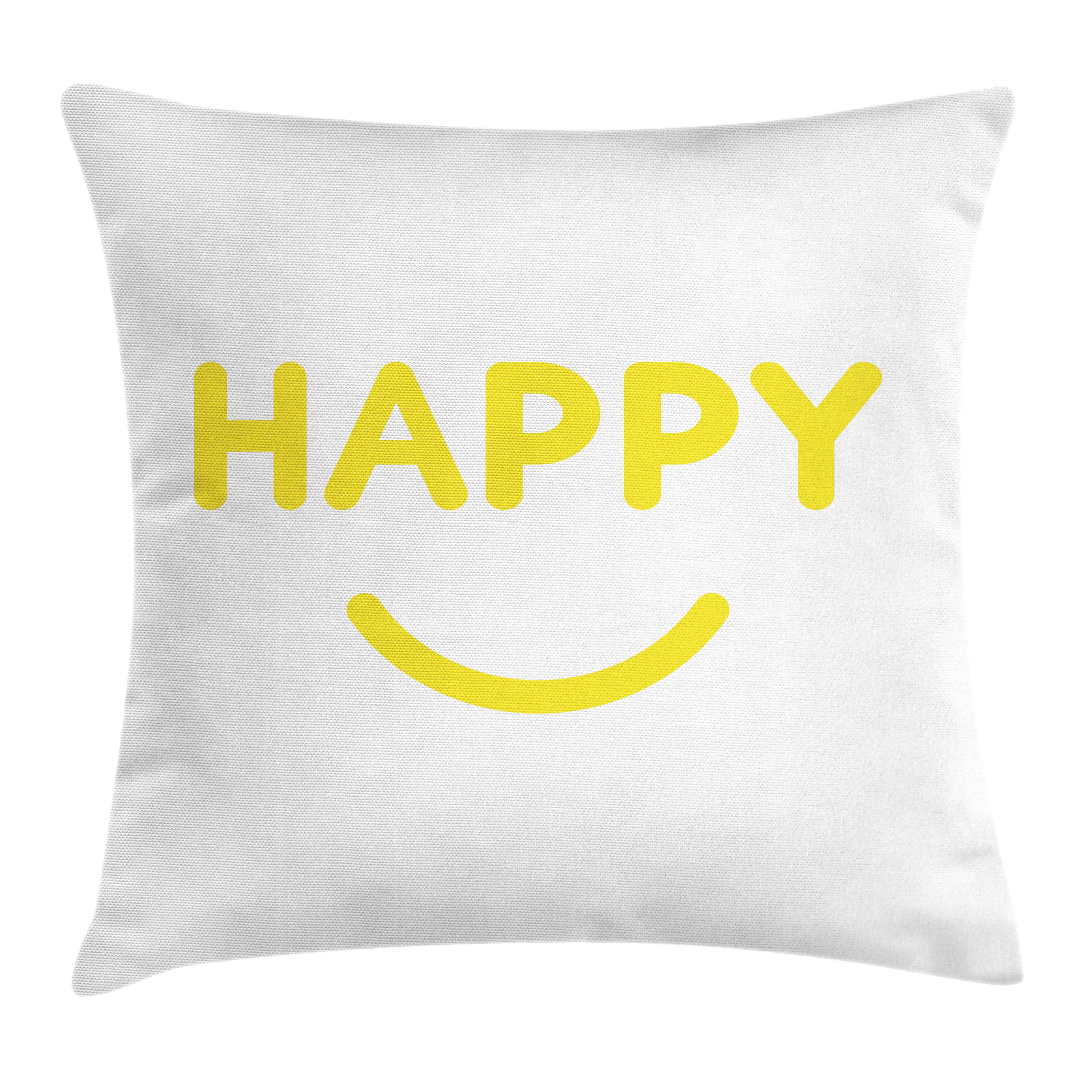 Kissenbezüge Waschbar Smiling Happy und Kissenhülle Abakuhaus Weiß mit Druck, Gelb mit Klaren Beidseitiger Farben Stück), (1 Farbfesten Reißverschluss
