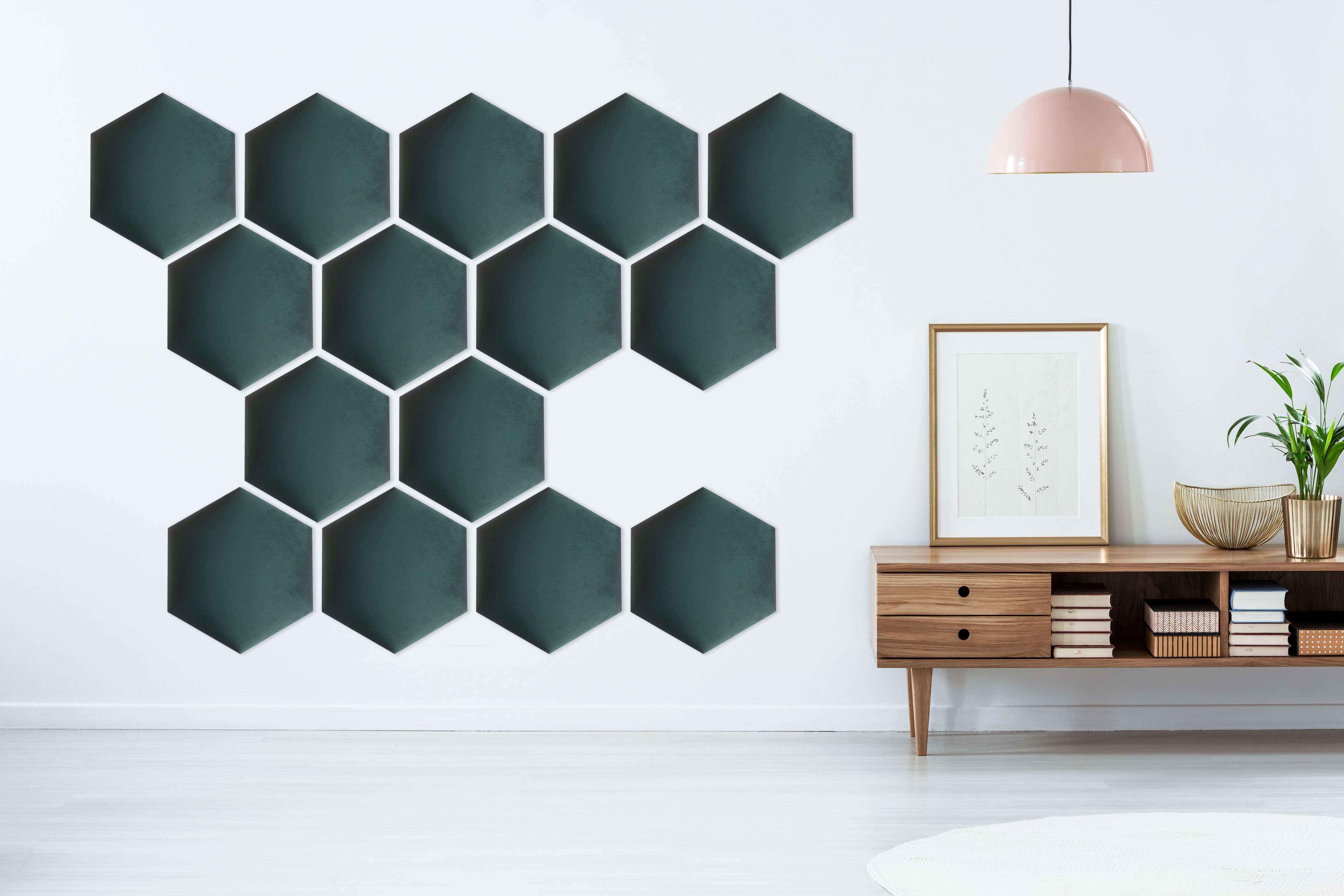 Schalldämmend - Wandpaneele, (sehr Kopfteil 5 softwalls Wandkissen Samt - - Hexagon, (1 gut), St., Goldgelb Stoff