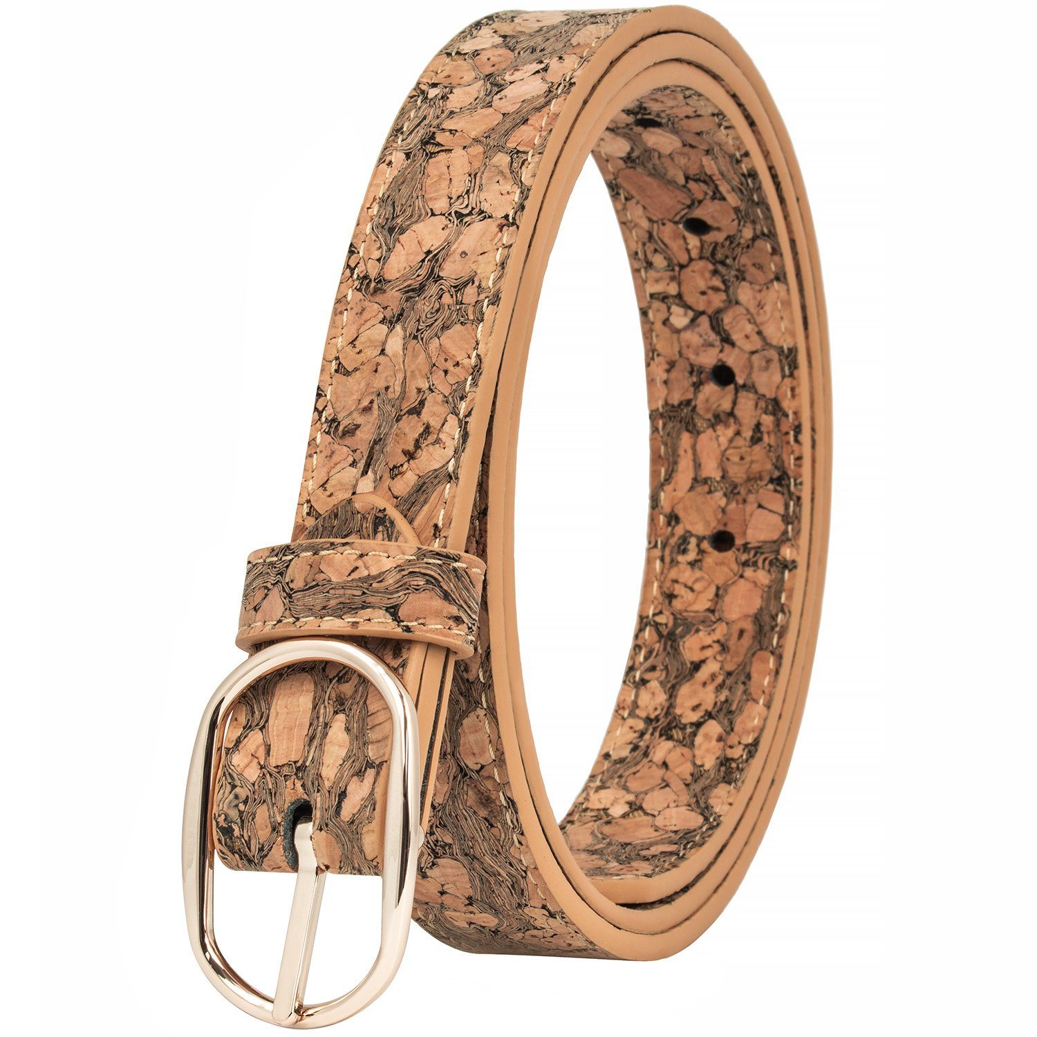 Simaru Gürtelriemen Bahia aus Kork 25mm breit, Leicht, Veganer gürtel mit Goldschnalle für jedes Outfit