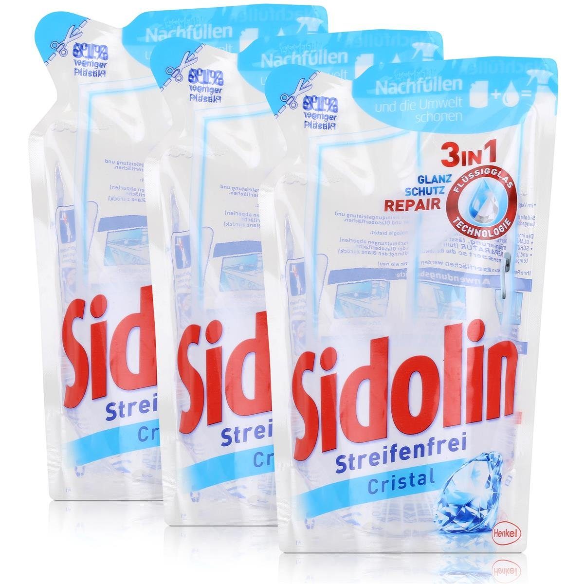 SIDOLIN Sidolin Streifenfrei Cristal Nachfüller 250ml - Glasreiniger (3er Pack Glasreiniger