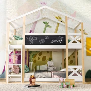 WISHDOR Kinderbett Kinderbett Baumhau Hochbett für Kinder– 2x Lattenrost (90 x 200 cm mit Lattenrost ohne Matratze), mit Leiter